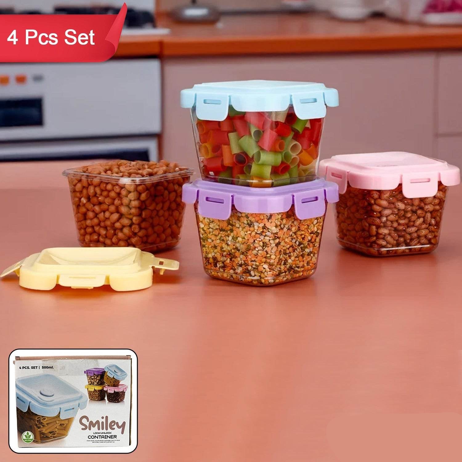 Plastic Food Storage Containers With Lid (4 Pcs Set 500 Ml) - 9XShoppy