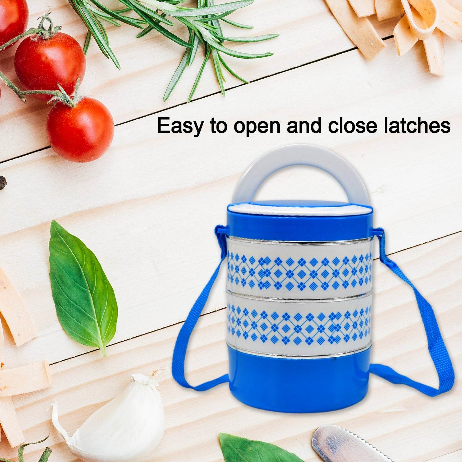 3 Layer Adjustable Insulated Tiffin Set Of 1 Blue 3 Containers Lunch Box - 9XShoppy