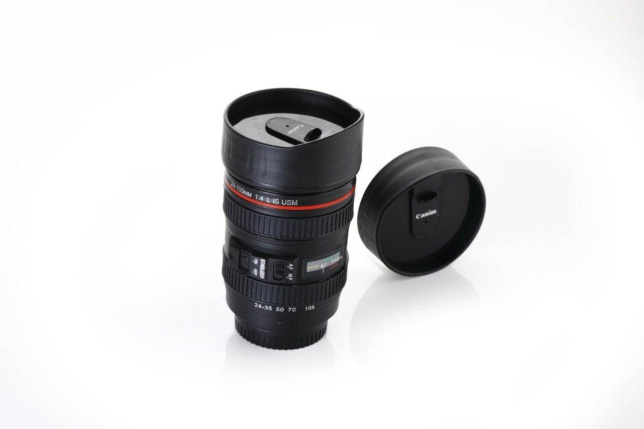 Camera Lens Shaped Coffee Mug Flask With Lid - 9XShoppy