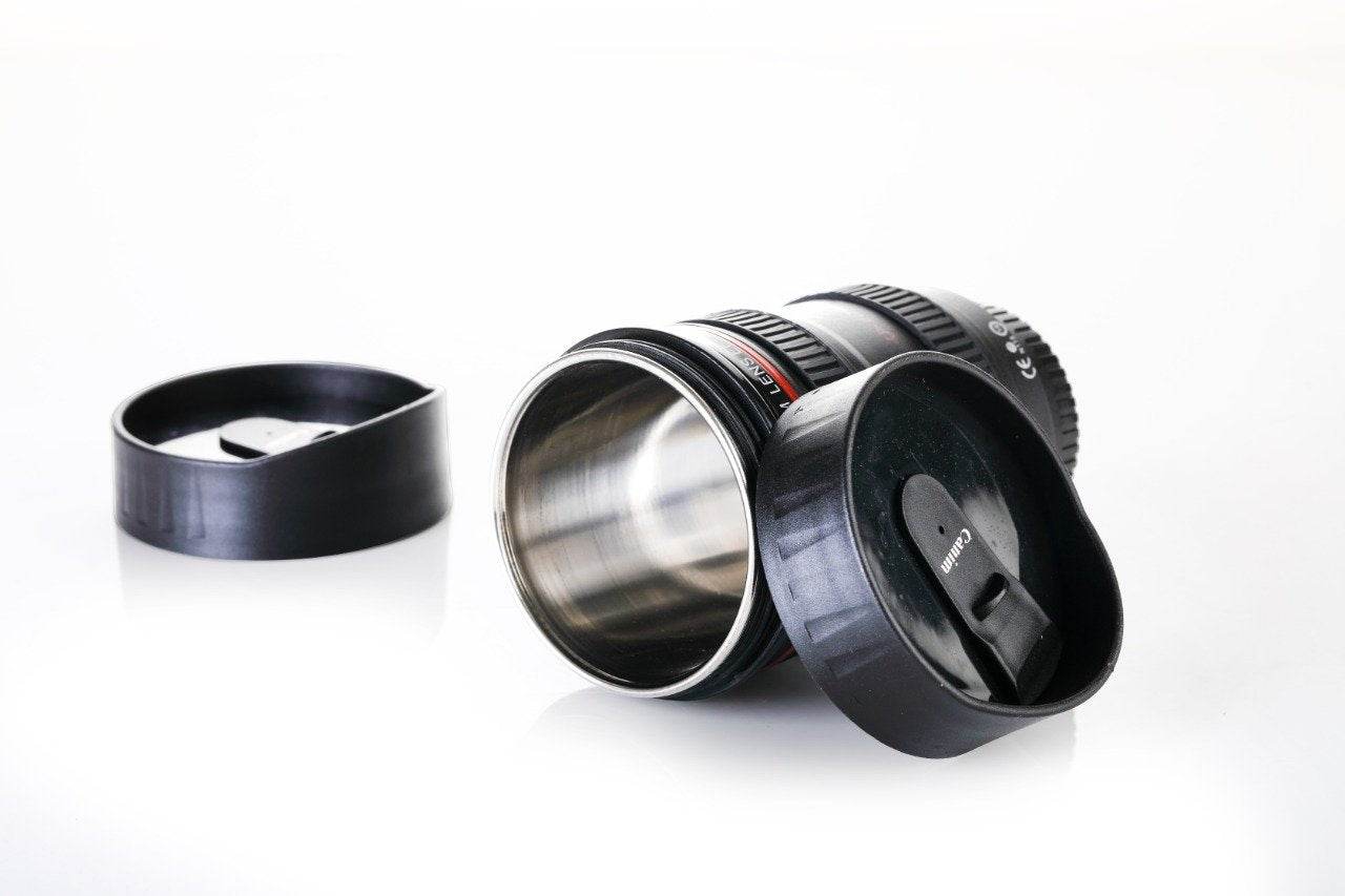 Camera Lens Shaped Coffee Mug Flask With Lid - 9XShoppy