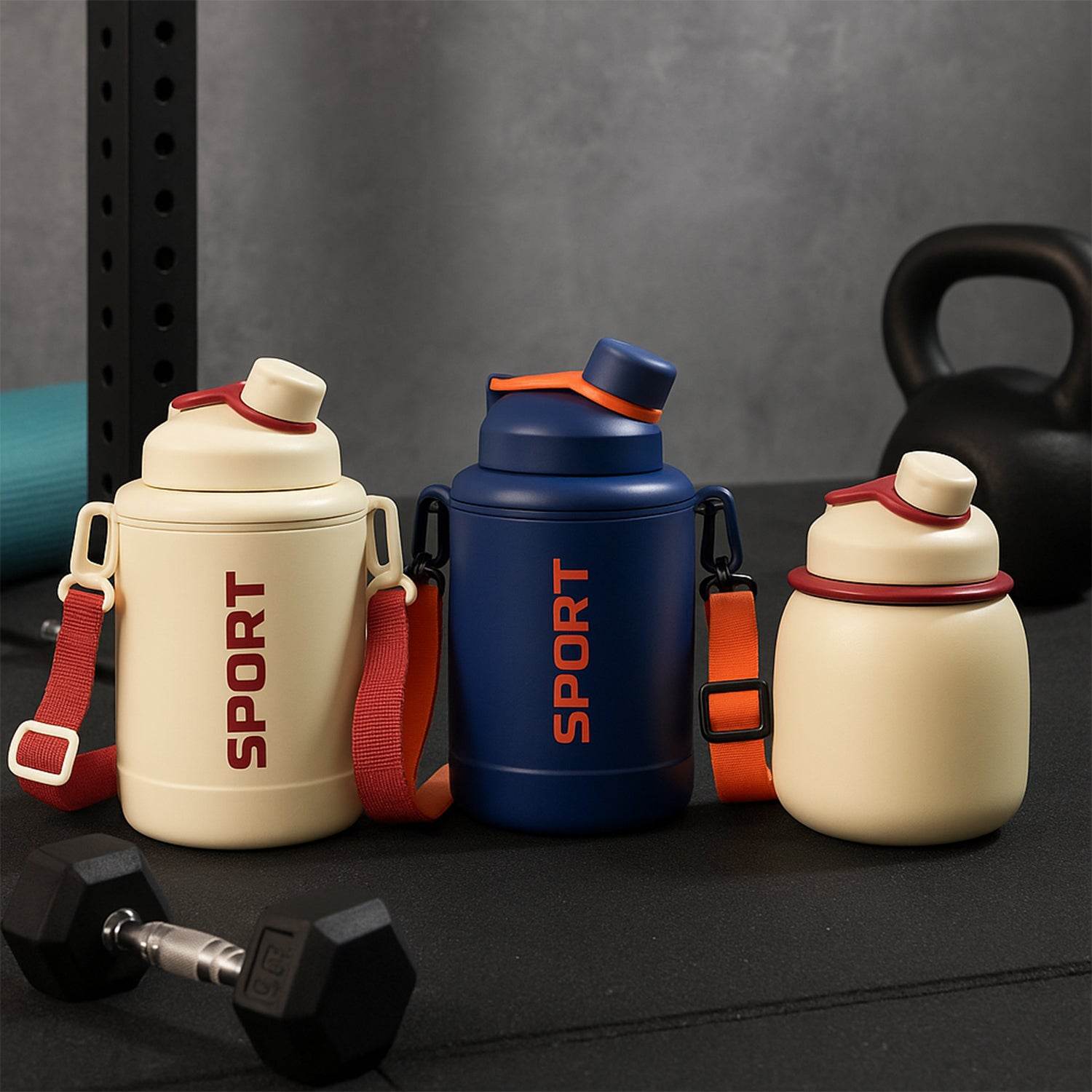 Sports Vacuum Bottle With Shoulder Strap 1 Pc Stylish Mix Design Size - 9XShoppy