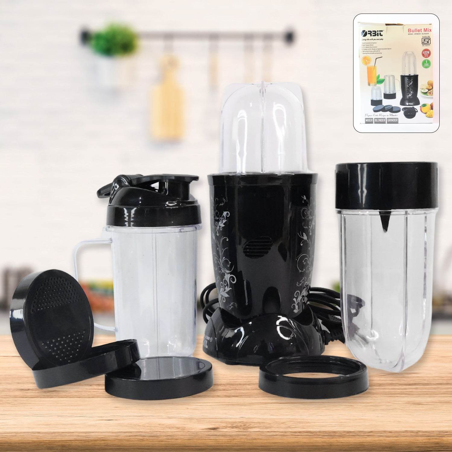 Orbit Bullet Mixer Grinder - 400W with 3 Jars - 9XShoppy