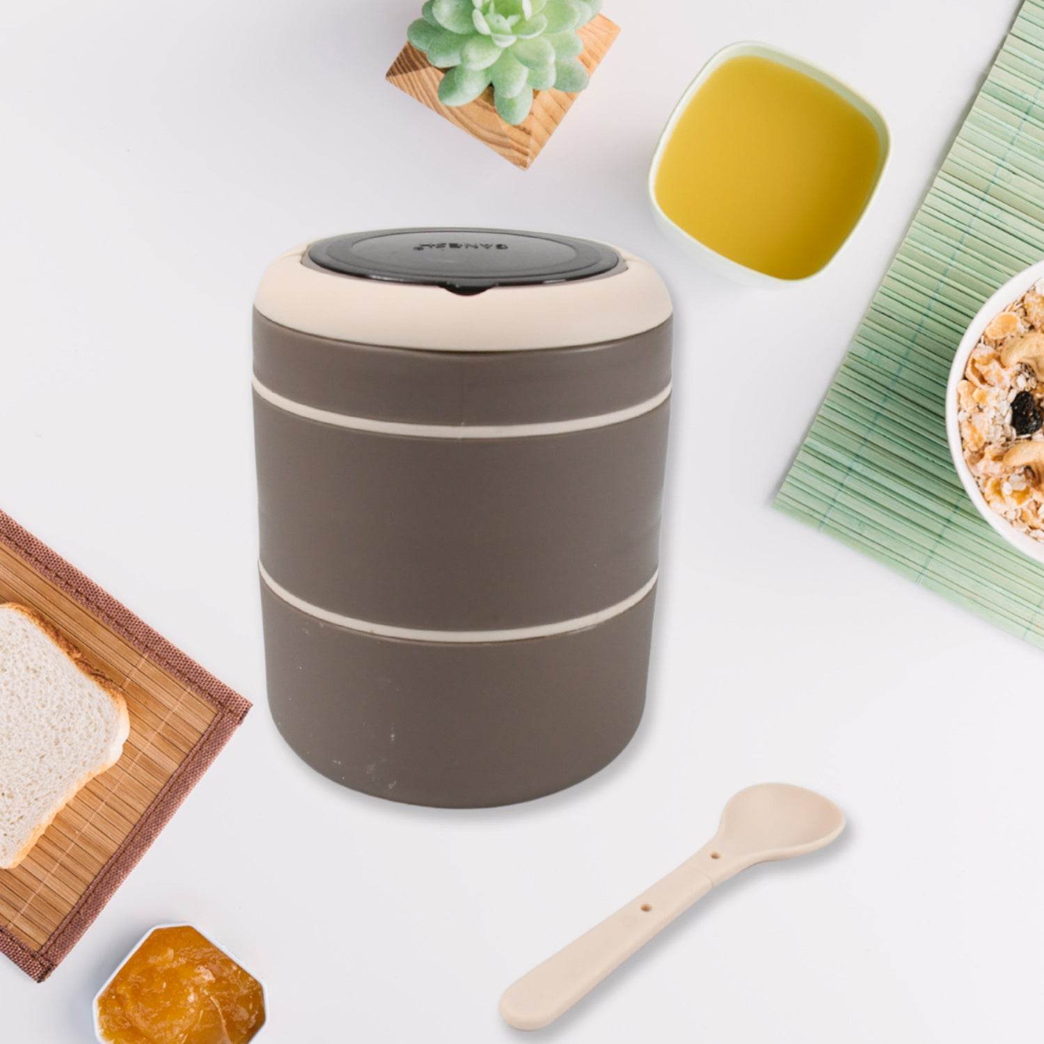 8147 Ganesh Smart Stack 2 Layer Protable Lunch Box Stainless Steel Airtight Leak-proof Lunch Box For Office School Picnic - Color May Vary - 9XShoppy