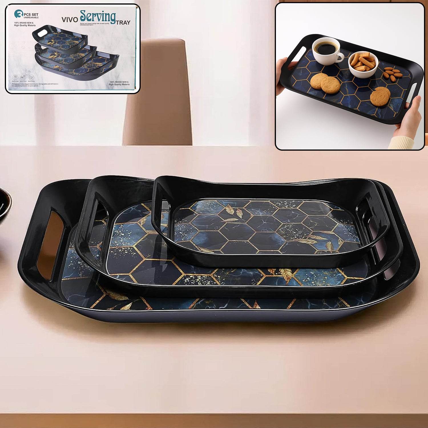Premium Plastic Serving Tray (3 Pc) - 9XShoppy