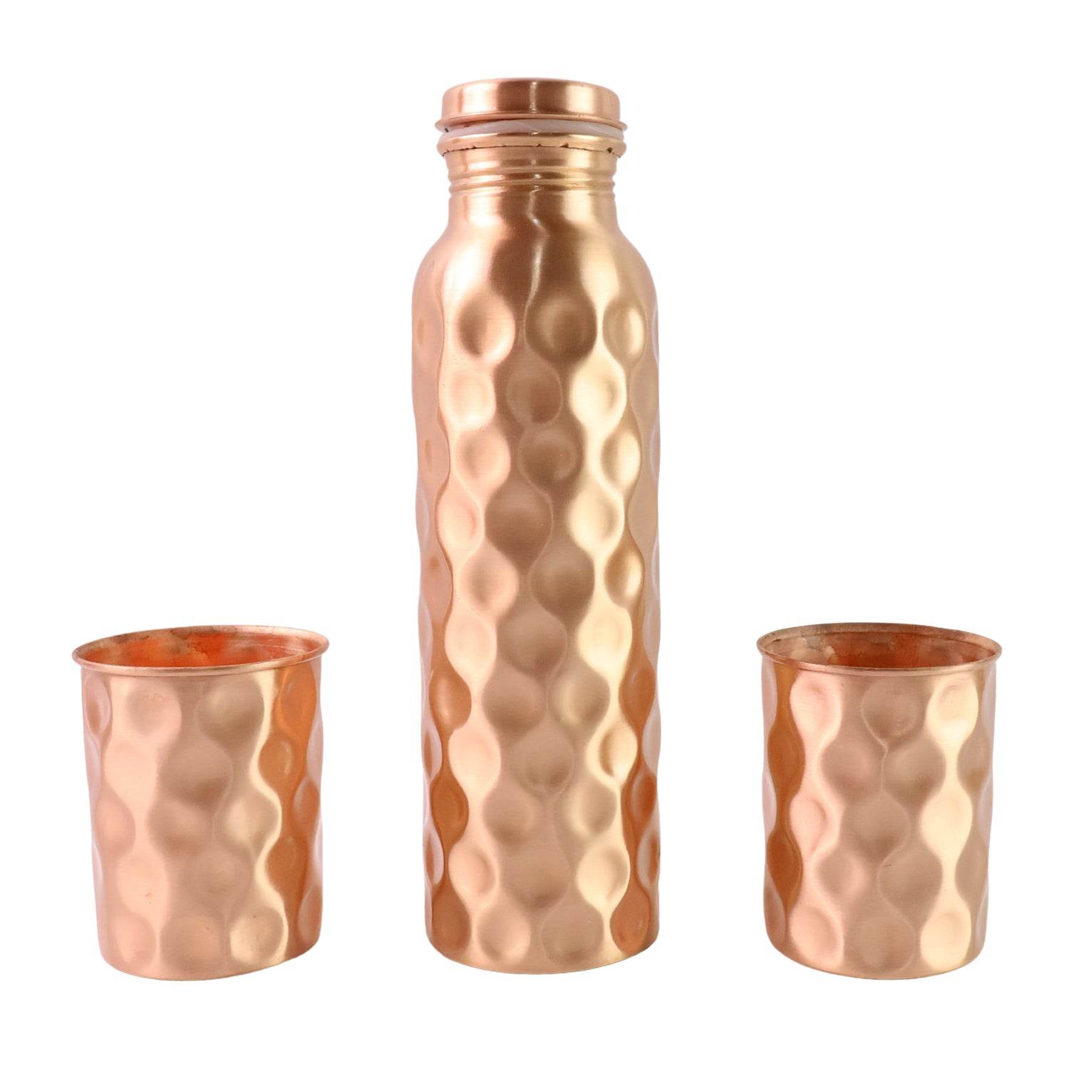 Diamond Cut Copper Water Bottle 2 Glasses With Gift Box (3 Pcs Set) - 9XShoppy
