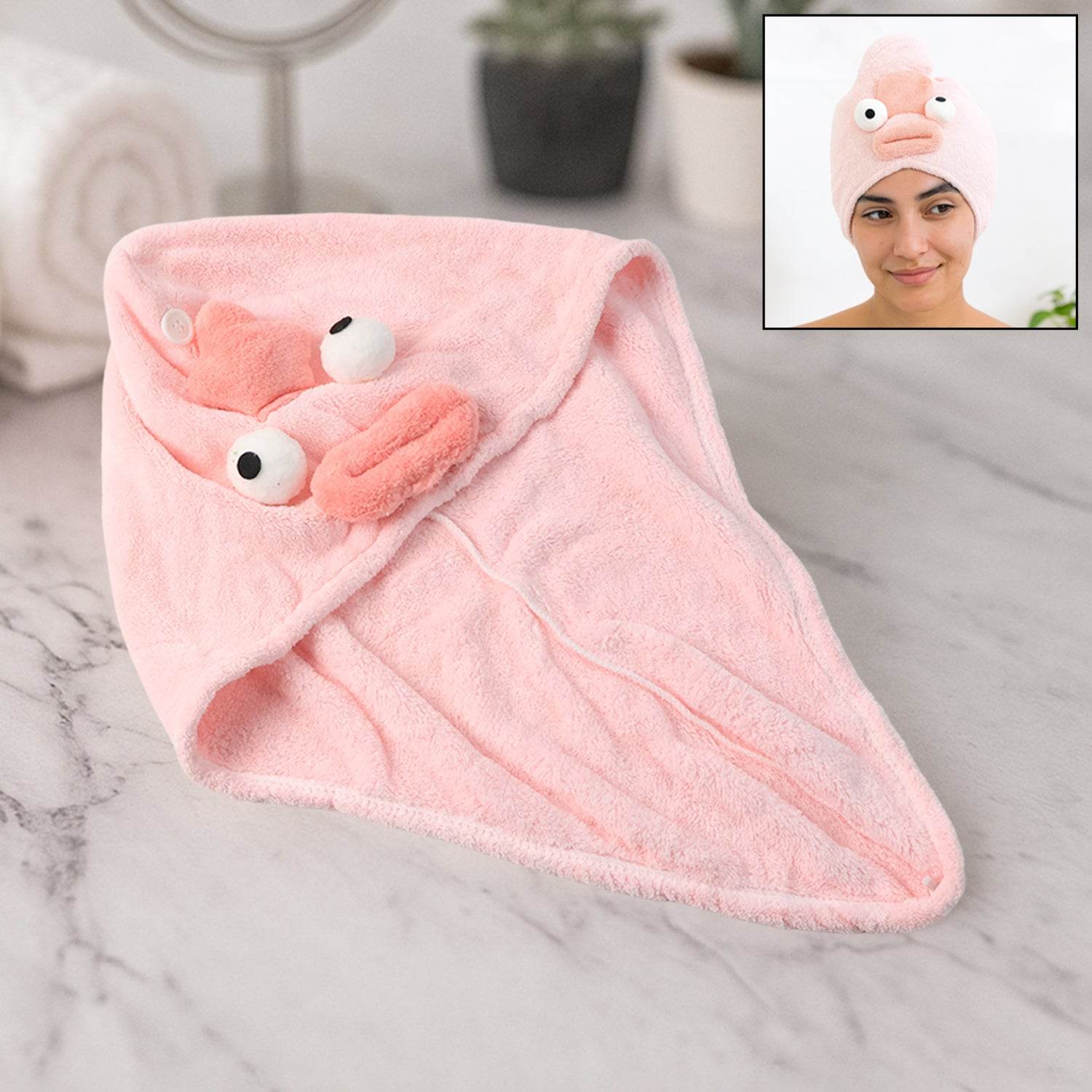 Soft Microfiber Cartoon Design Hair Drying Towel Wrap With Button Closure (1 Pc) - 9XShoppy