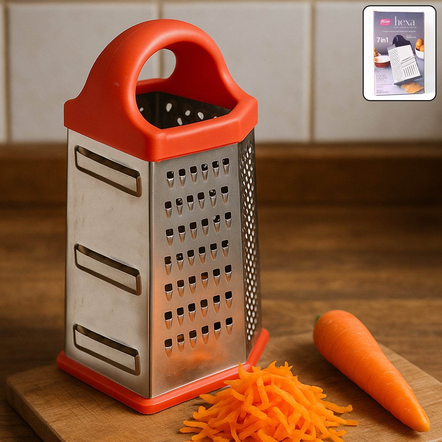 7-in-1 Heavy Duty Stainless Steel Box Grater With Ergonomic Handle (1 Pc) - 9XShoppy