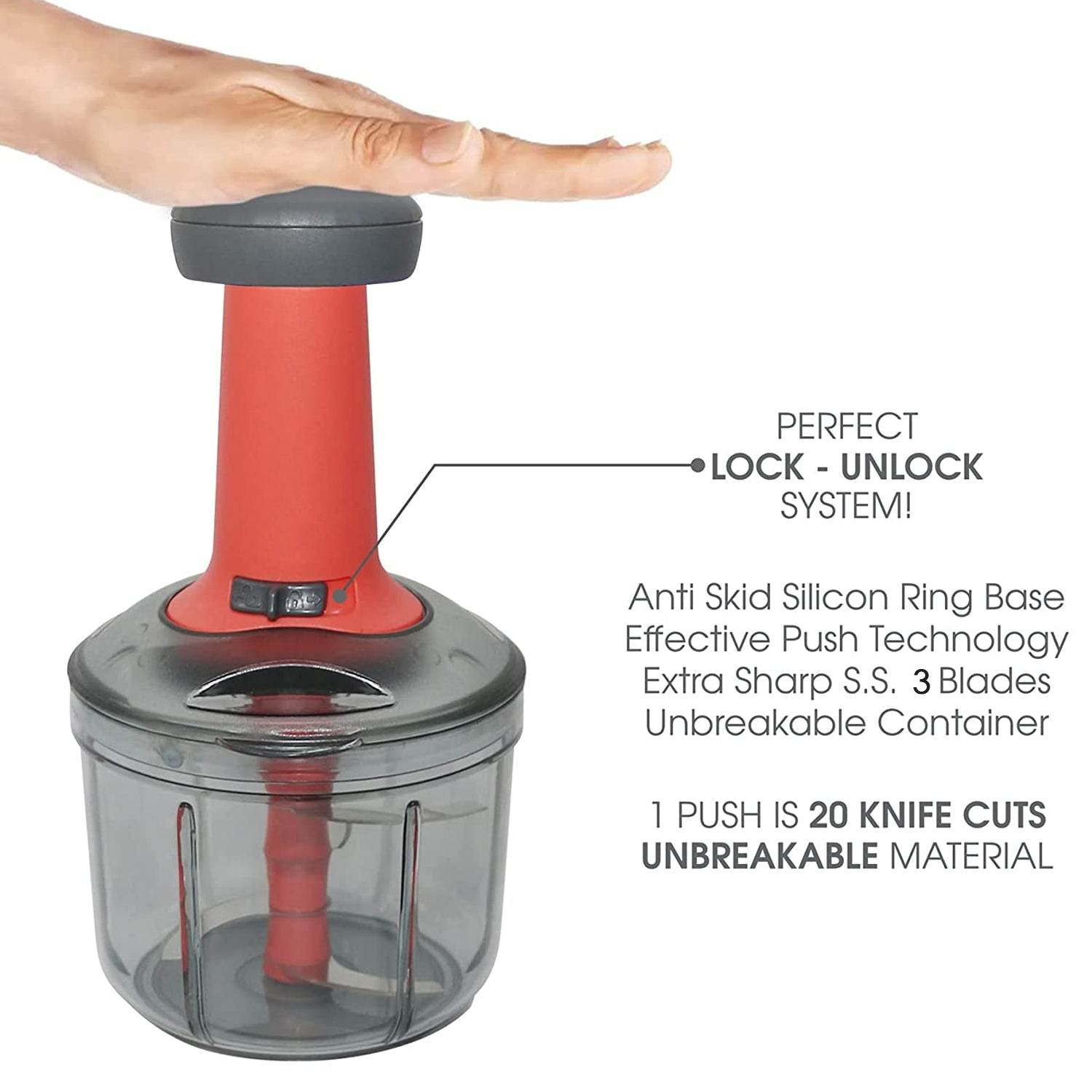 5901 Matte Finish Manual Hand Press Chopper For Kitchen Mini Handy Compact Chopper With 3 Blades For Effortlessly Chopping Vegetables Fruits For Your Kitchen. - 9XShoppy