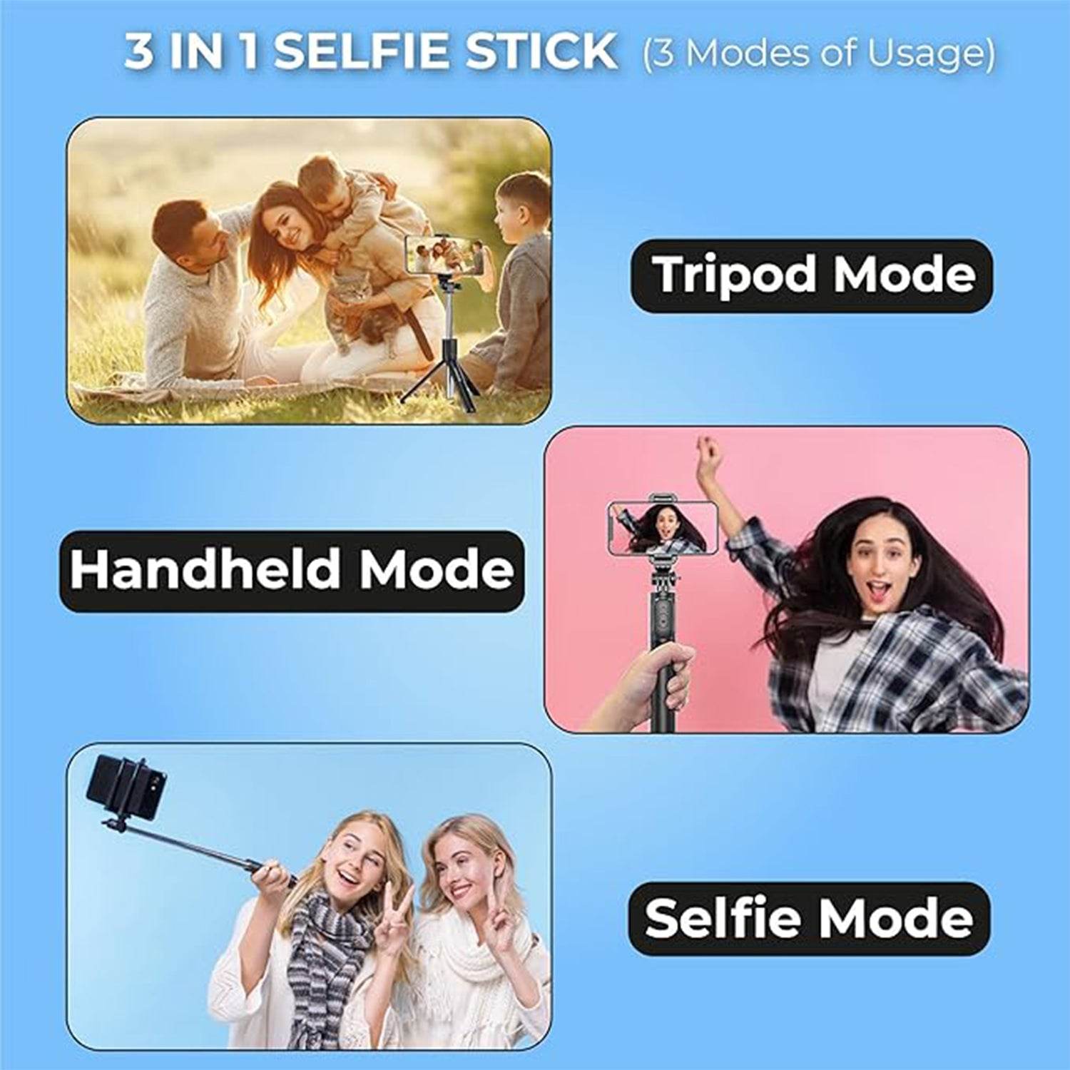 Selfie Stick With Tripod Stand (1 Pc 160 Cm Long Approx) - 9XShoppy