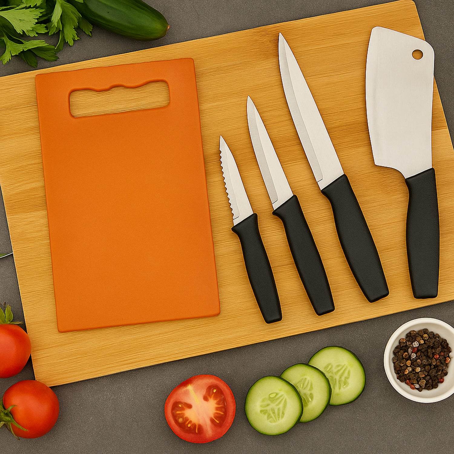 Chopping Board With Knife Set (Pack Of 5) - 9XShoppy