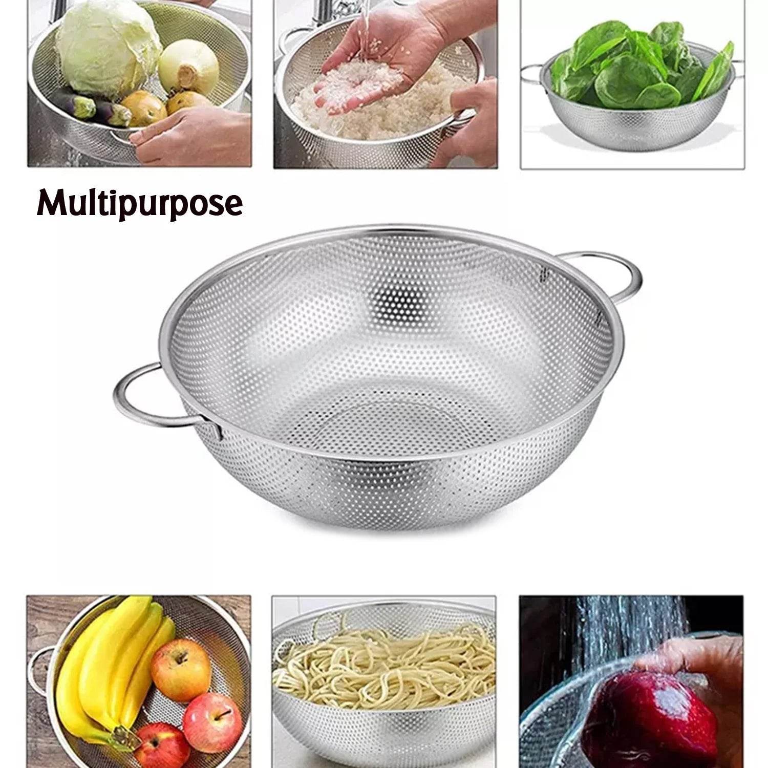 5754 Stainless Steel Colander With Handle Large Metal Mesh Basket Strainer For Pasta Spaghetti Berry Veggies Fruits Kitchen Food Colander Dishwasher Safe (1 Pc 25.5 Cm) - 9XShoppy