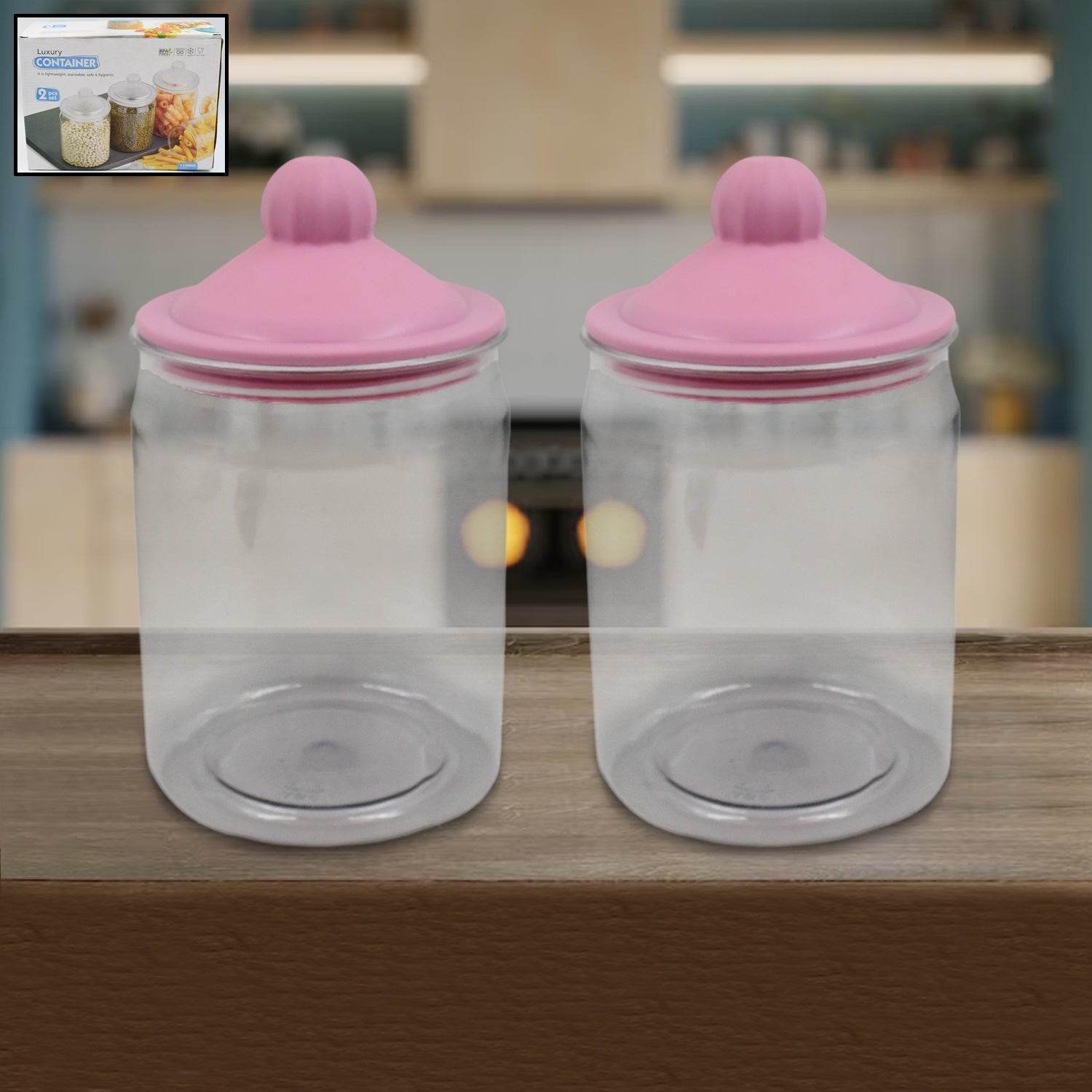 Transparent Kitchen Plastic Container Jar Set (2 Pcs Set 1100 Ml Approx) - 9XShoppy