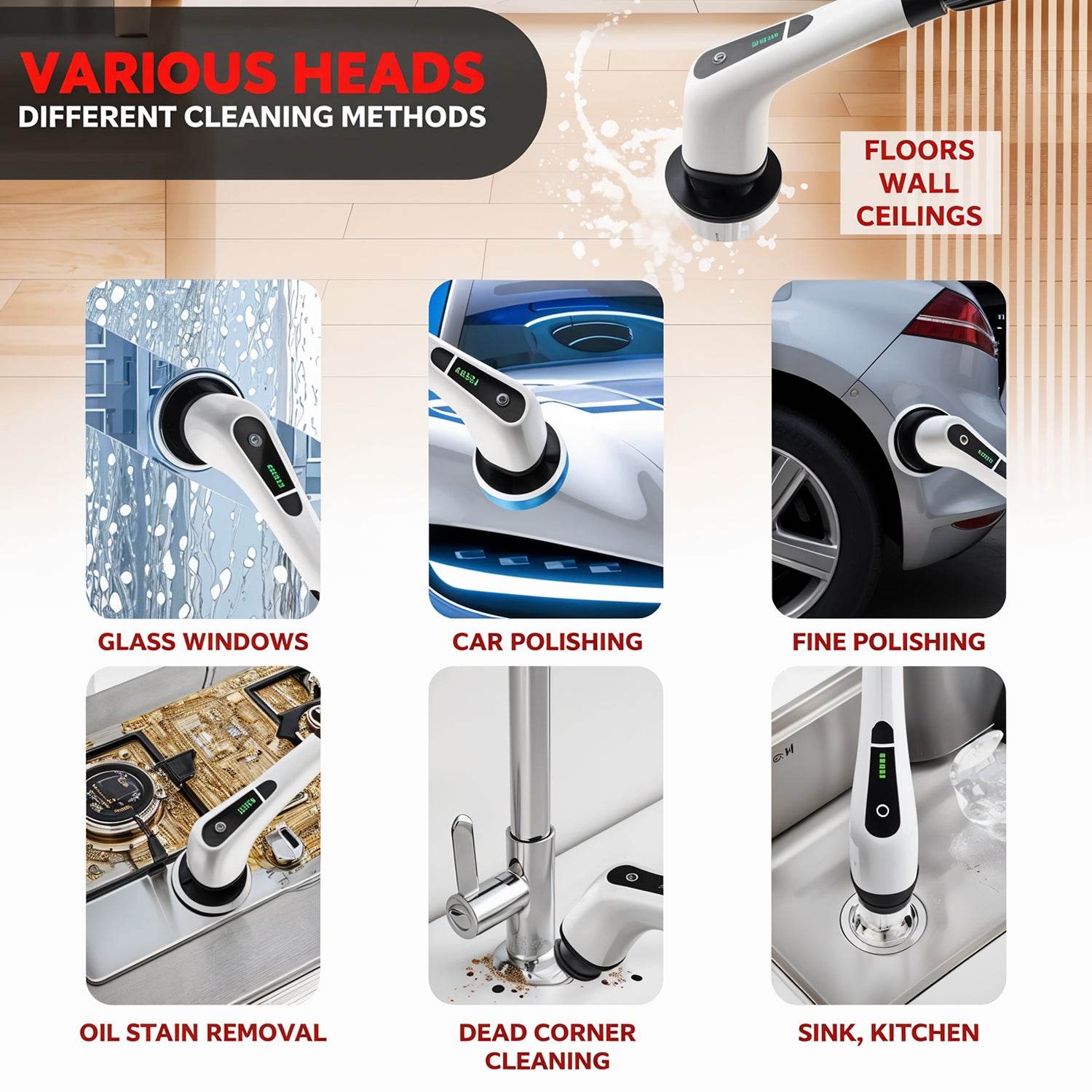 7-in-1 Electric Spin Scrubber Cleaning Brush With Extension Handle (1 Set) - 9XShoppy