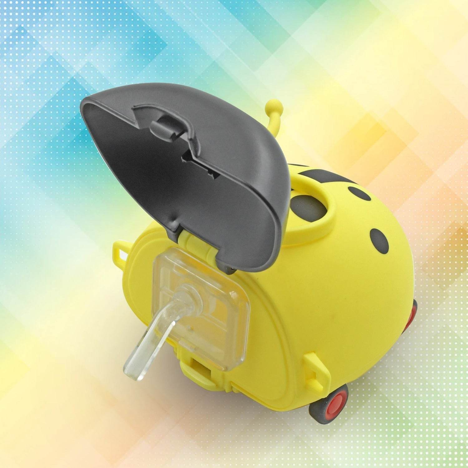 8822 Cute Plastic Bug Shape Water Bottle With Adjustable Shoulder Strap 4 Wheel Straw Portable Drinking Cup Water Bottle For Kids Water Bottle Return Gift For Kids Water Bottle With Straw School Kinds Water Bottle (1 Pc) - 9XShoppy