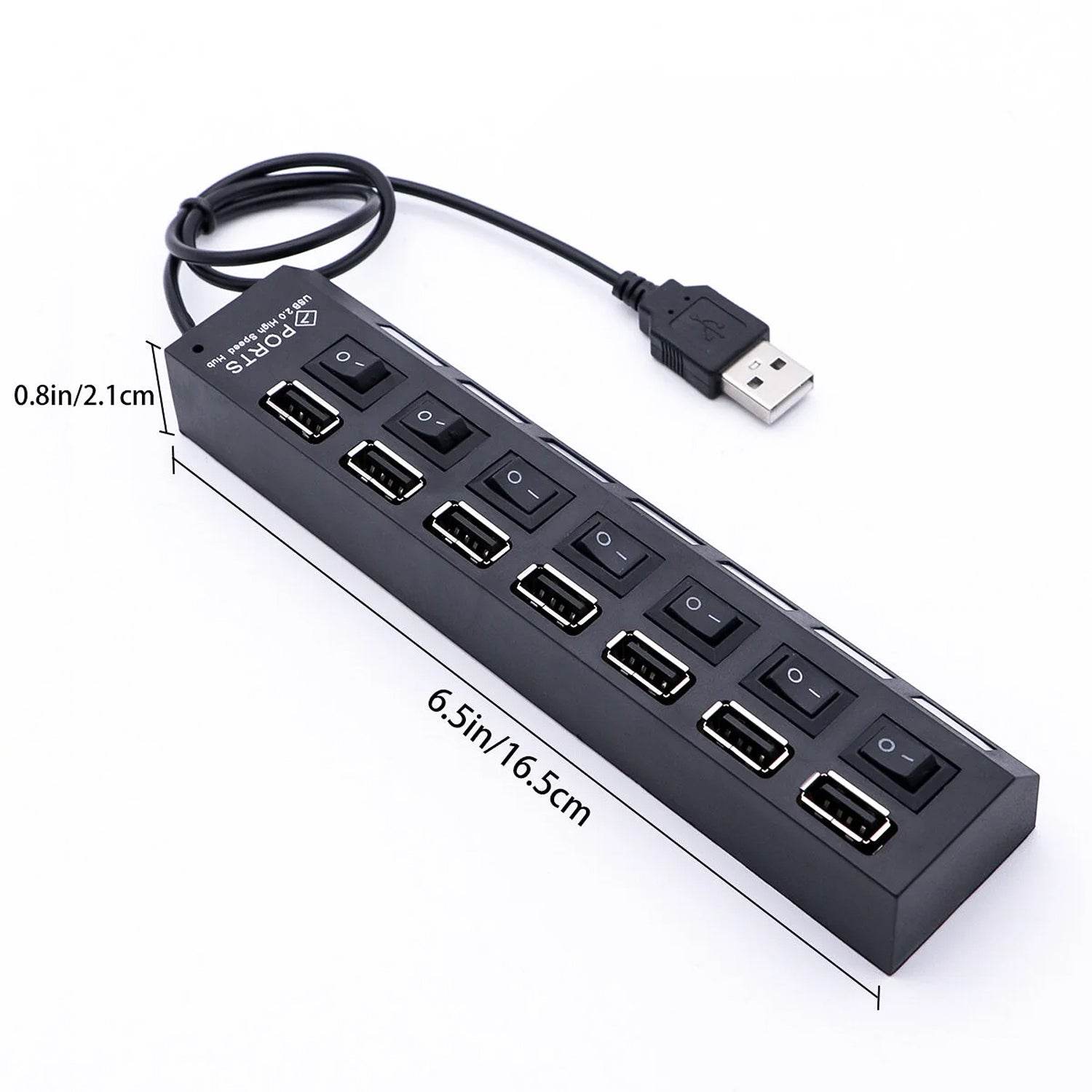 6994 Usb Splitter Multi Port Usb 2.0 Hub 7 Port With Independent Onoff Switch And Led Indicators Usb A Port Data Hub Suitable For Pc Computer Keyboard Laptop Mobile Hdd Flash Drive Camera Etc - 9XShoppy