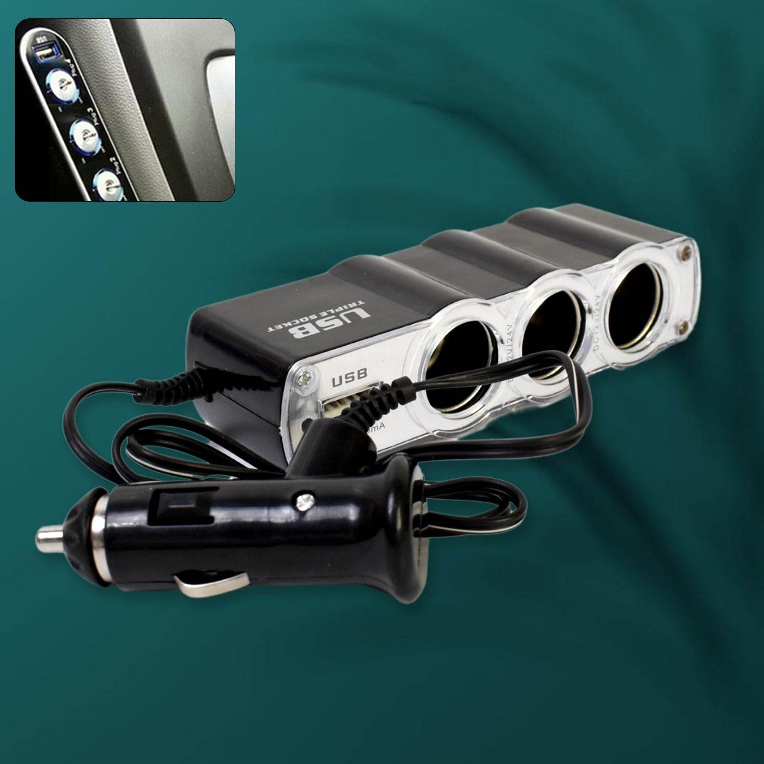 Triple 3 Way Car 12v Lighter Socket Splitter Usb Charger Power Adapter - 9XShoppy