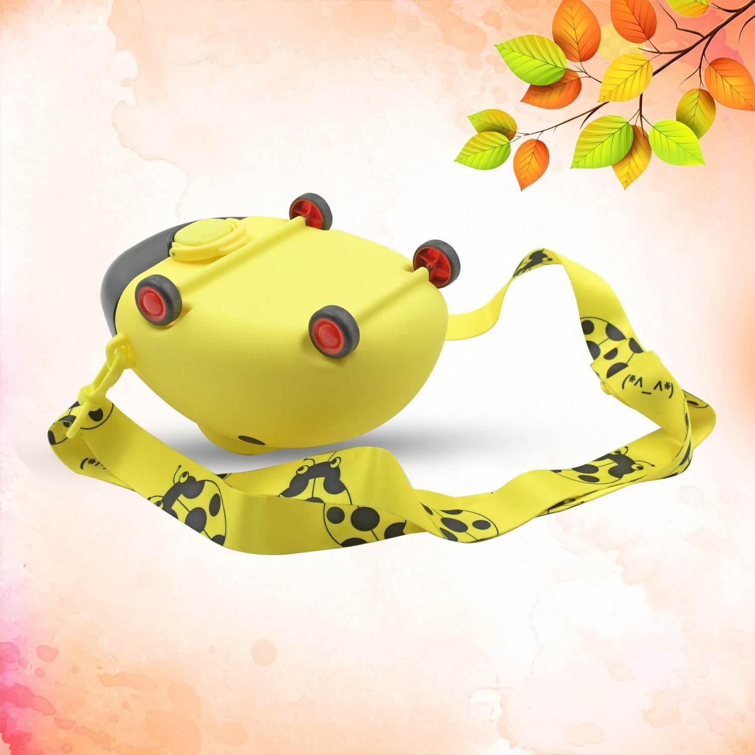 8822 Cute Plastic Bug Shape Water Bottle With Adjustable Shoulder Strap 4 Wheel Straw Portable Drinking Cup Water Bottle For Kids Water Bottle Return Gift For Kids Water Bottle With Straw School Kinds Water Bottle (1 Pc) - 9XShoppy