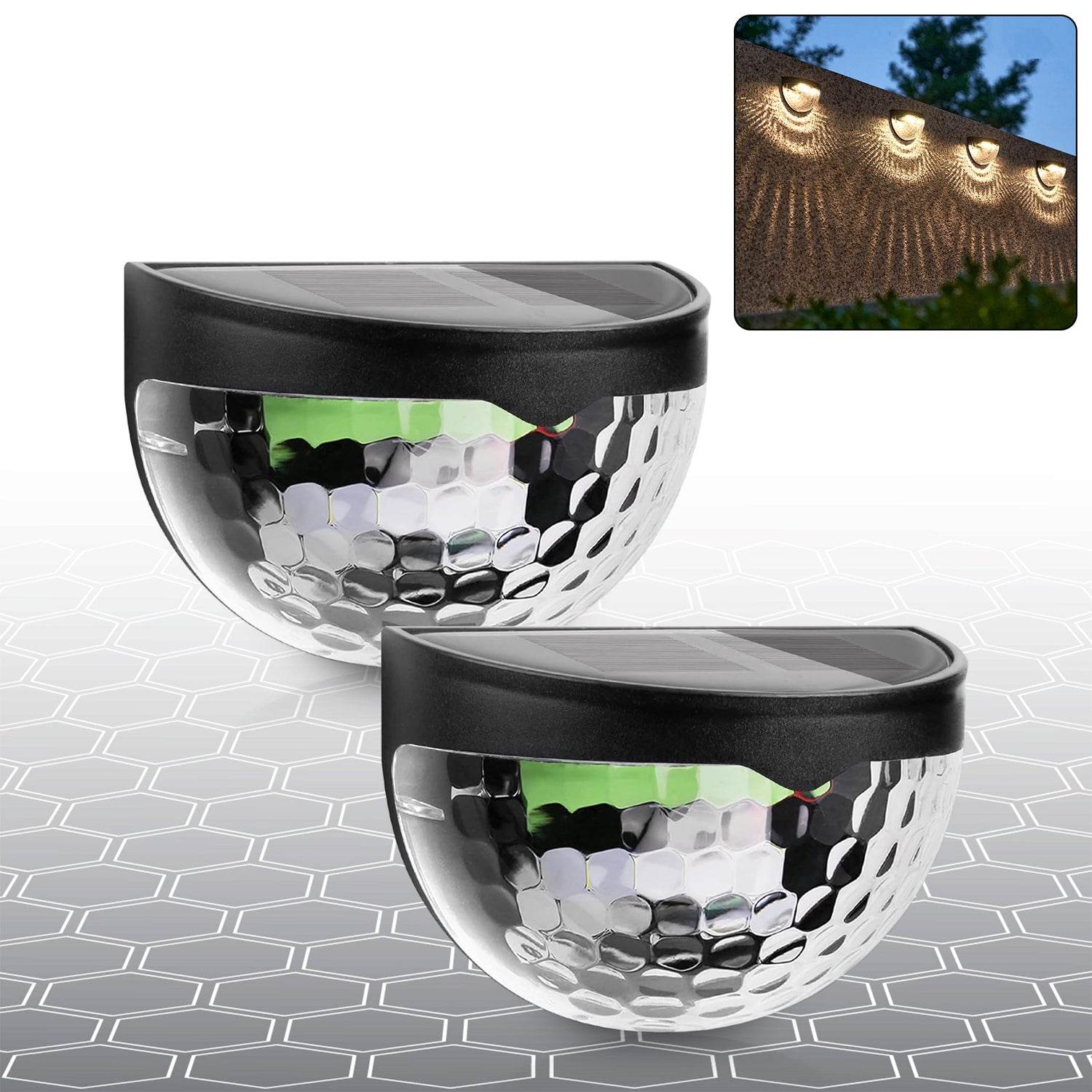 6 Led Solar Powered Wall Mount Fence Light With Honeycomb Shade Design (2 Pc Set) - 9XShoppy