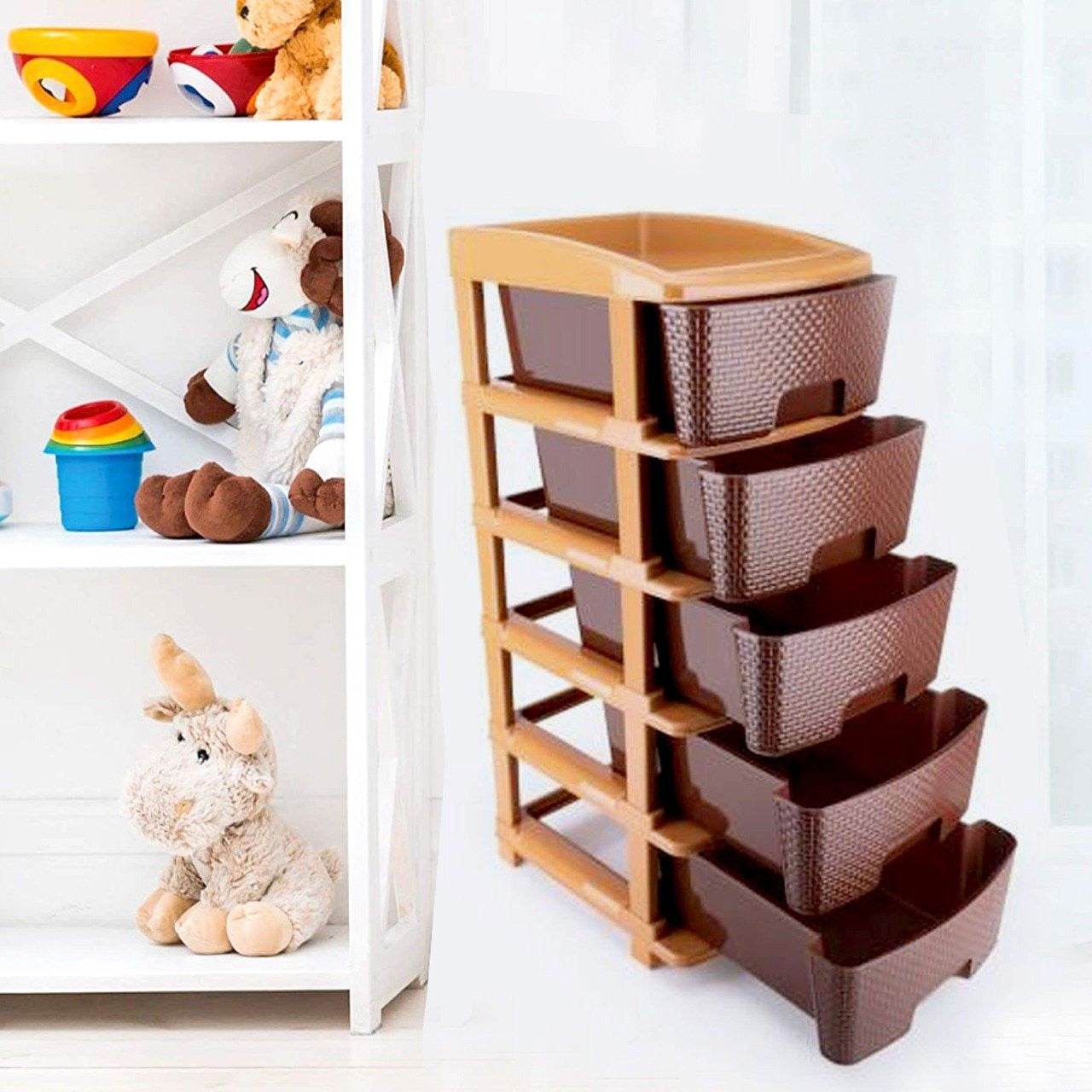 5 tier Plastic Modular Drawer System For Multiple Use (Brown Color) - 9XShoppy