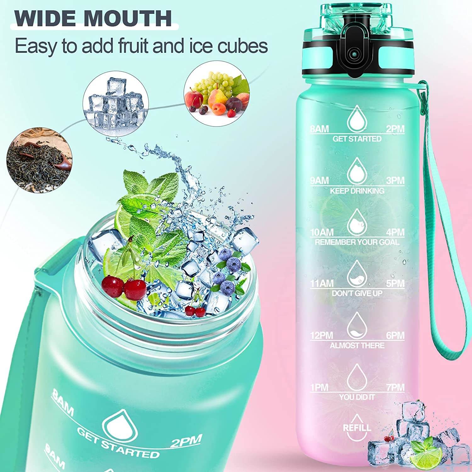 0325 Motivational Water Bottle With Straw Time Marker Bpa-free Tritan Portable Gym Water Bottle Leakproof Reusable Special Design For Your Sports Activity Hiking Camping - 9XShoppy