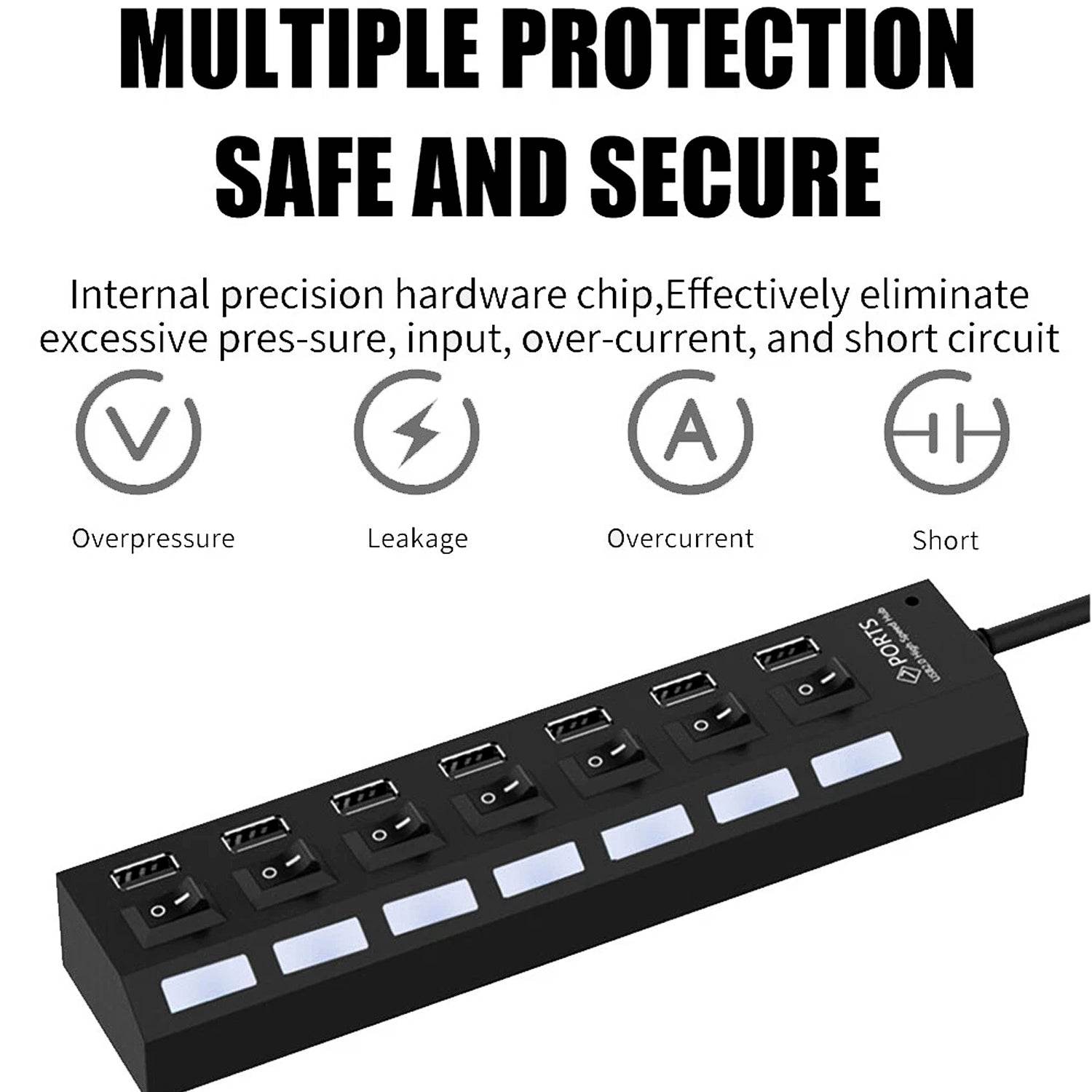 6994 Usb Splitter Multi Port Usb 2.0 Hub 7 Port With Independent Onoff Switch And Led Indicators Usb A Port Data Hub Suitable For Pc Computer Keyboard Laptop Mobile Hdd Flash Drive Camera Etc - 9XShoppy