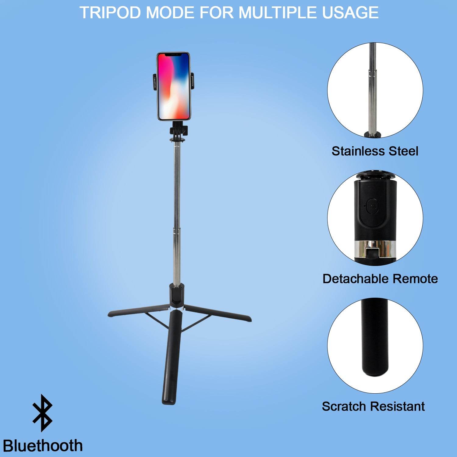 Selfie Stick With Tripod Stand (1 Pc 160 Cm Long Approx) - 9XShoppy