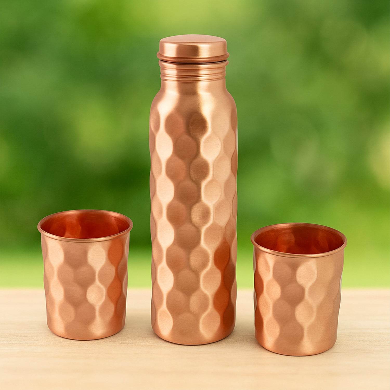 Diamond Cut Copper Water Bottle 2 Glasses With Gift Box (3 Pcs Set) - 9XShoppy