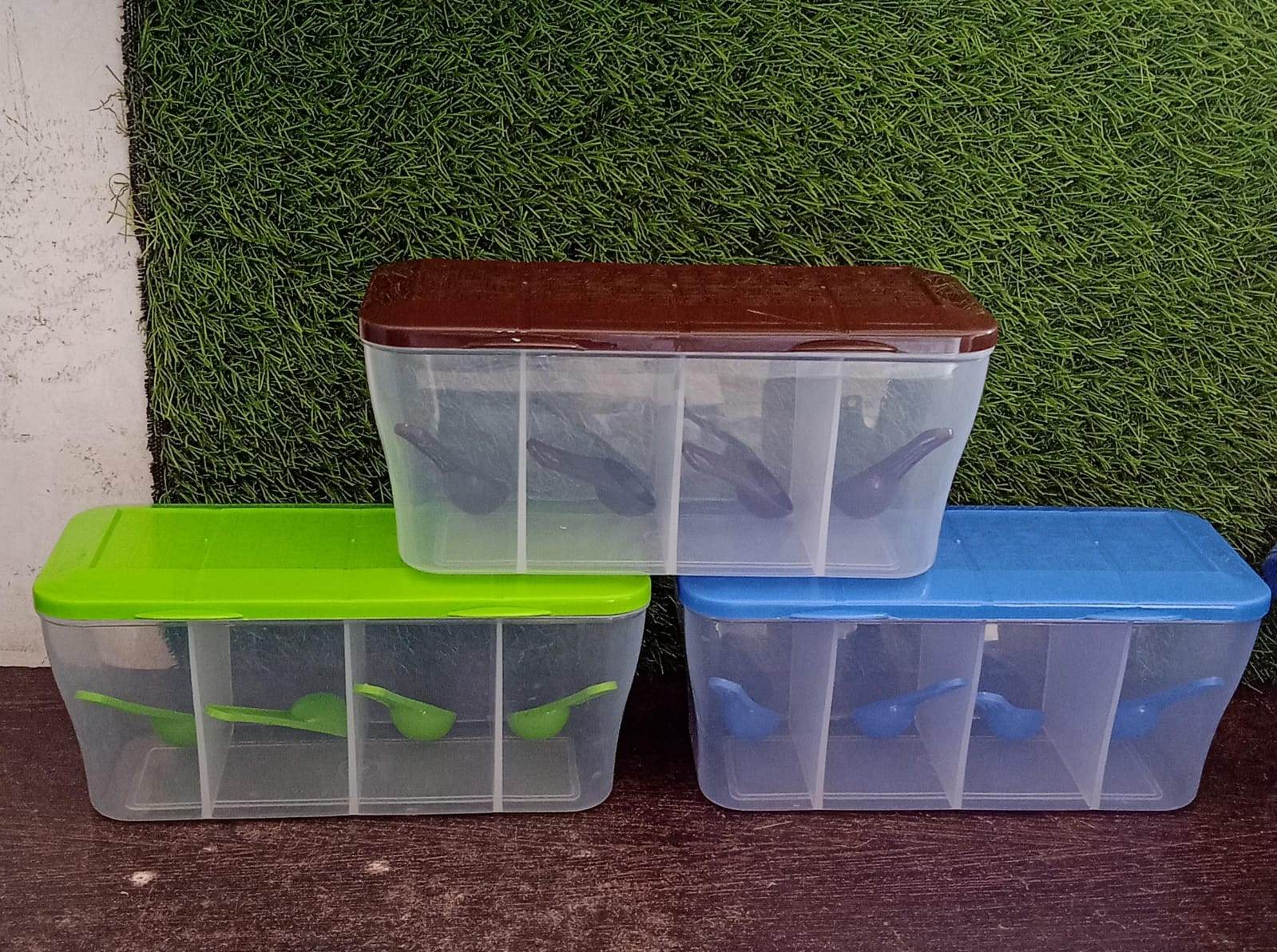 5578 Kitchen Multipurpose Air-tight 4 Sections Storage Containers Pickle (Achar) Jar With 4 Spoon For Each Section (1 Pc Mix Color) - 9XShoppy