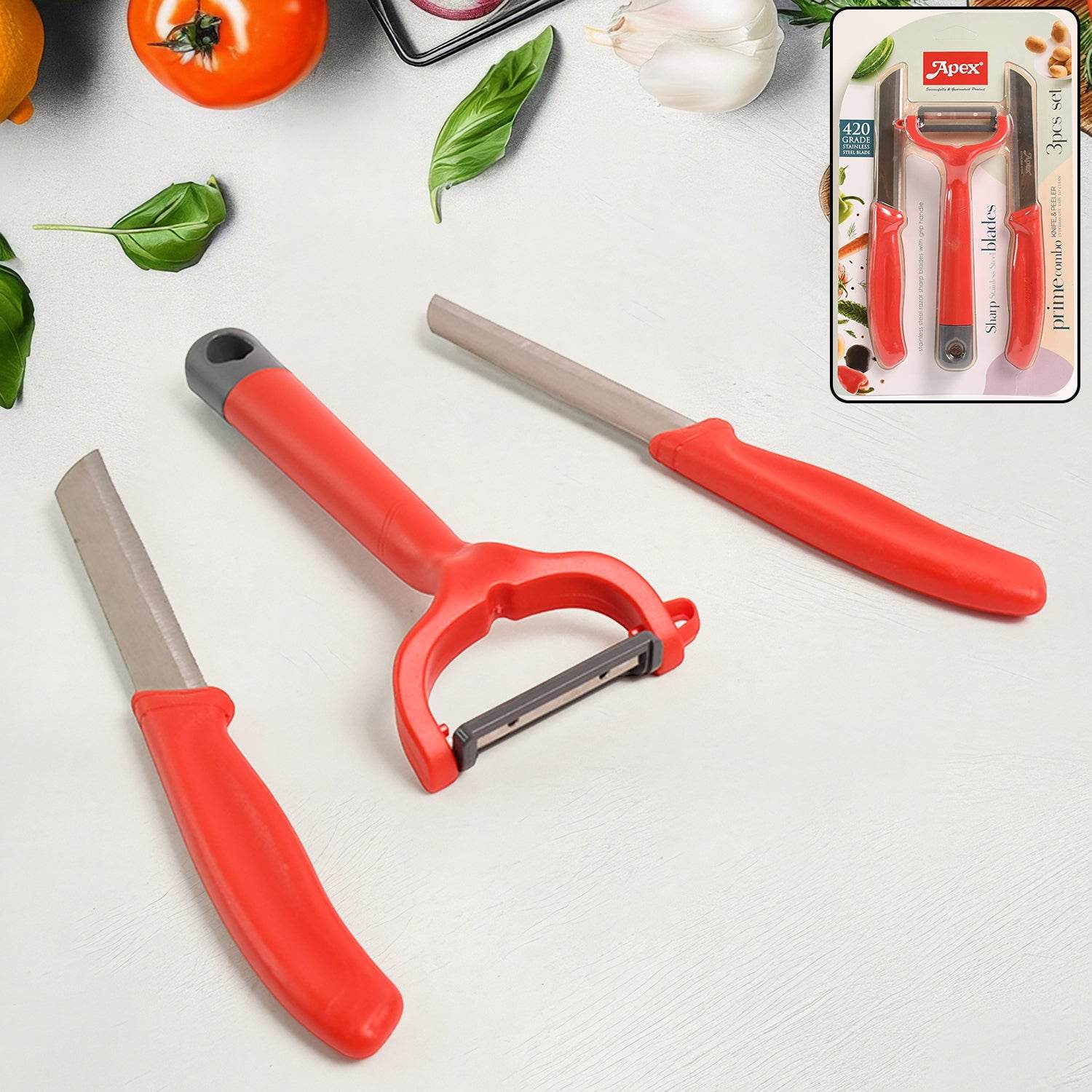 Apex 3-piece Stainless Steel Kitchen Knife And Peeler Set - 9XShoppy