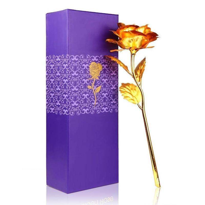 879 24k Artificial Golden Rosegold Red Rose With Gift Box (10 Inches) - 9XShoppy