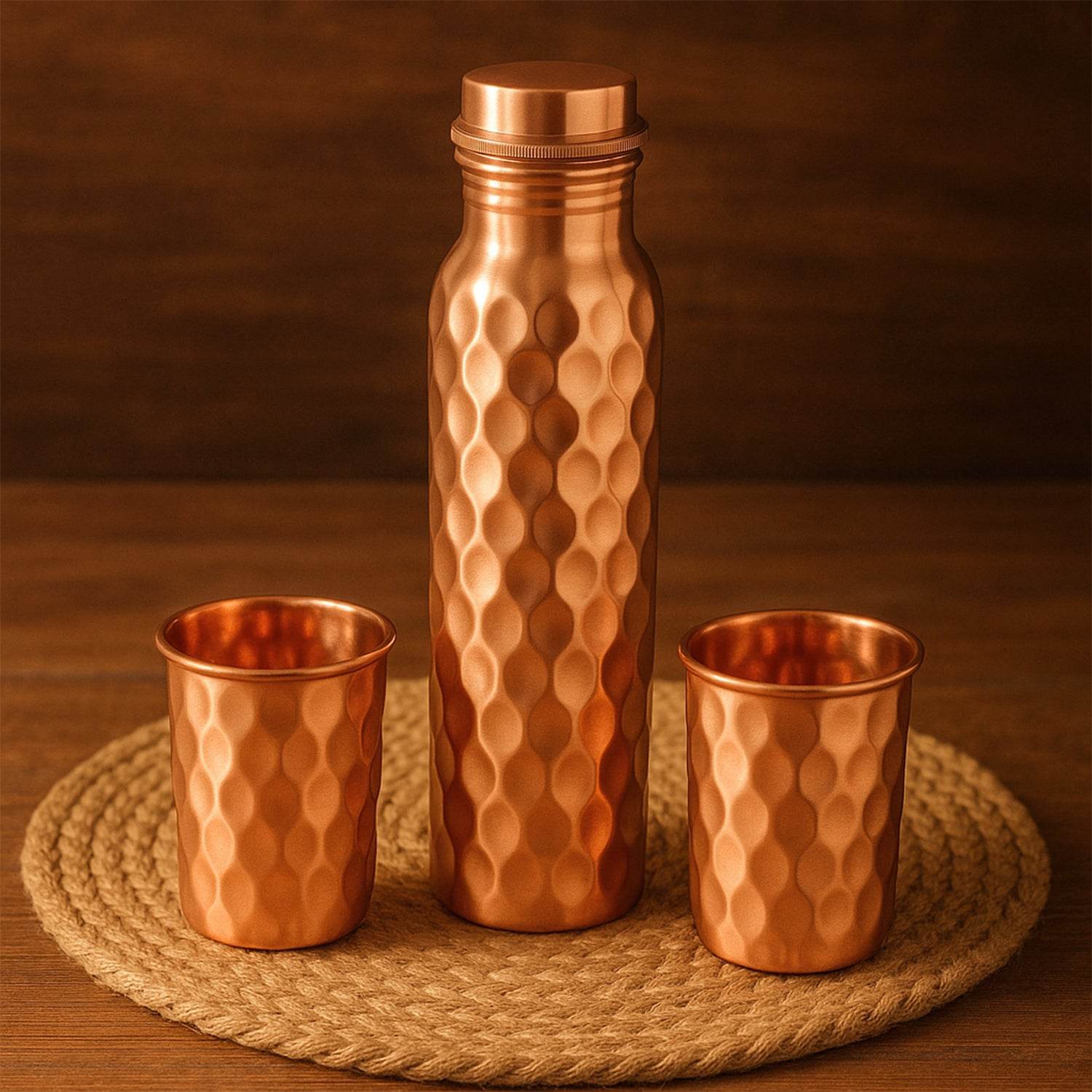 Copper Water Bottle 2 Glasses With Gift Box (3 Pcs Set) - 9XShoppy