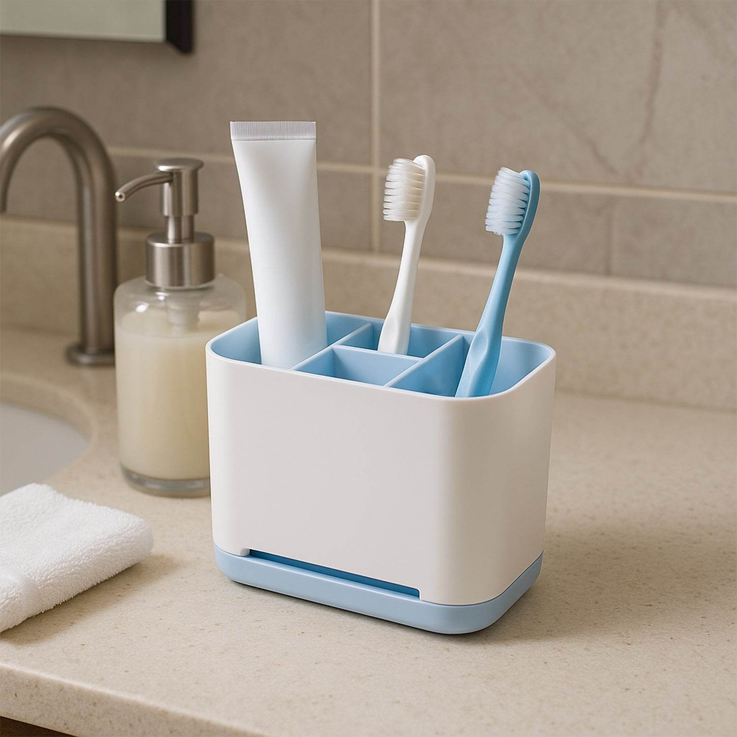 6 Compartment Multi Purpose Organizer Toothbrush Holder Stand Plastic Caddy (1 Pc) - 9XShoppy