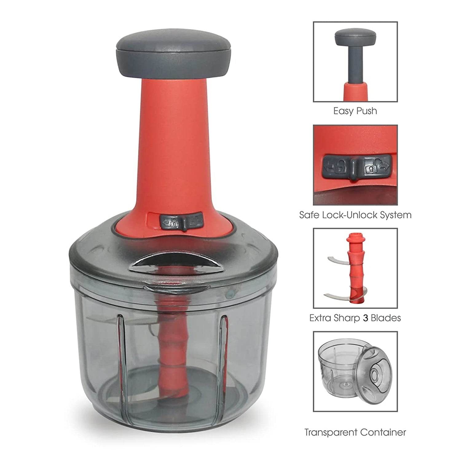 5901 Matte Finish Manual Hand Press Chopper For Kitchen Mini Handy Compact Chopper With 3 Blades For Effortlessly Chopping Vegetables Fruits For Your Kitchen. - 9XShoppy