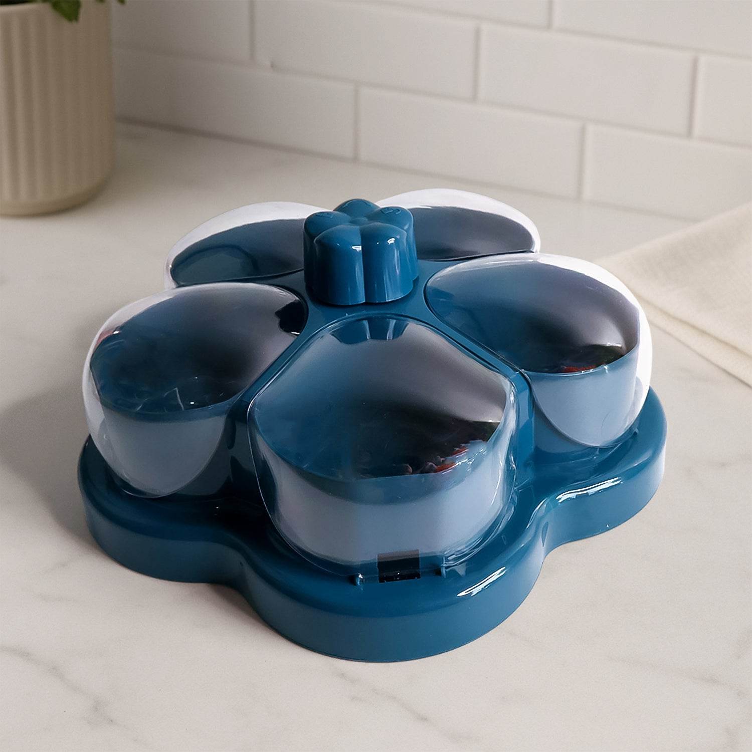Lotus Shape Rotating Dry Fruit Snack Organizer Box With Compartments (1 Pc) - 9XShoppy