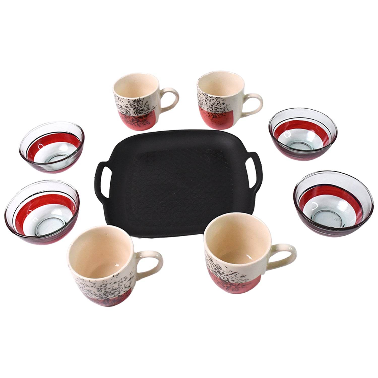 Healthy Choice Set Of 4pc Ceramic Cup And 4pc Glass Bowl With Plastic Plate (9 Pcs Set) - 9XShoppy