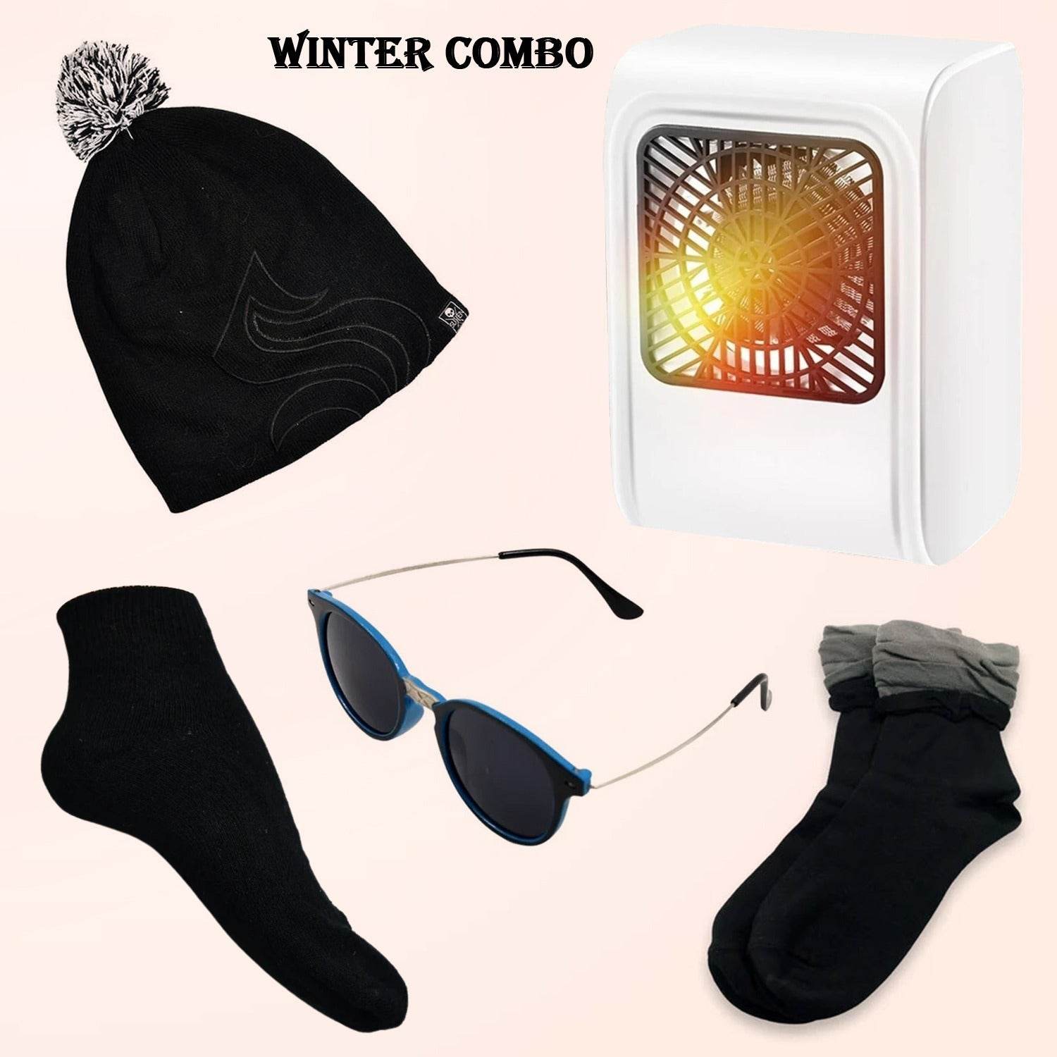 Winter Warm Set- Bennie Hat Room Heater Sunglasses And Socks (5 Pcs Combo) - 9XShoppy