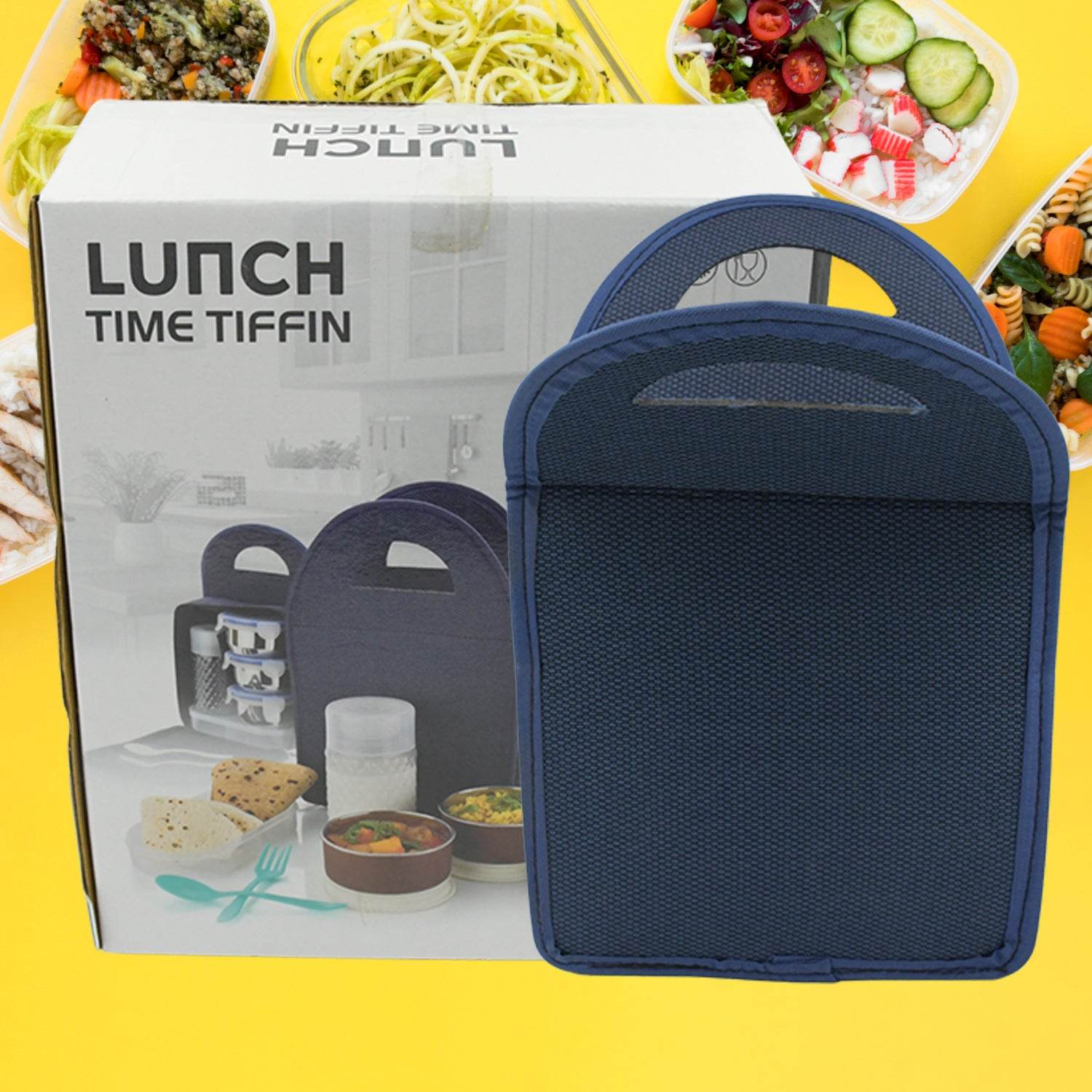5773 6in1 Tiffin Box-lunch Box 3 Stainless Steel Containers Plastic Lid Box Spoon Fork Plastic Bottle Insulated Fabric Bag Leak Proof Microwave Safe For Office College And School For Men Women (6 Pcs) - 9XShoppy