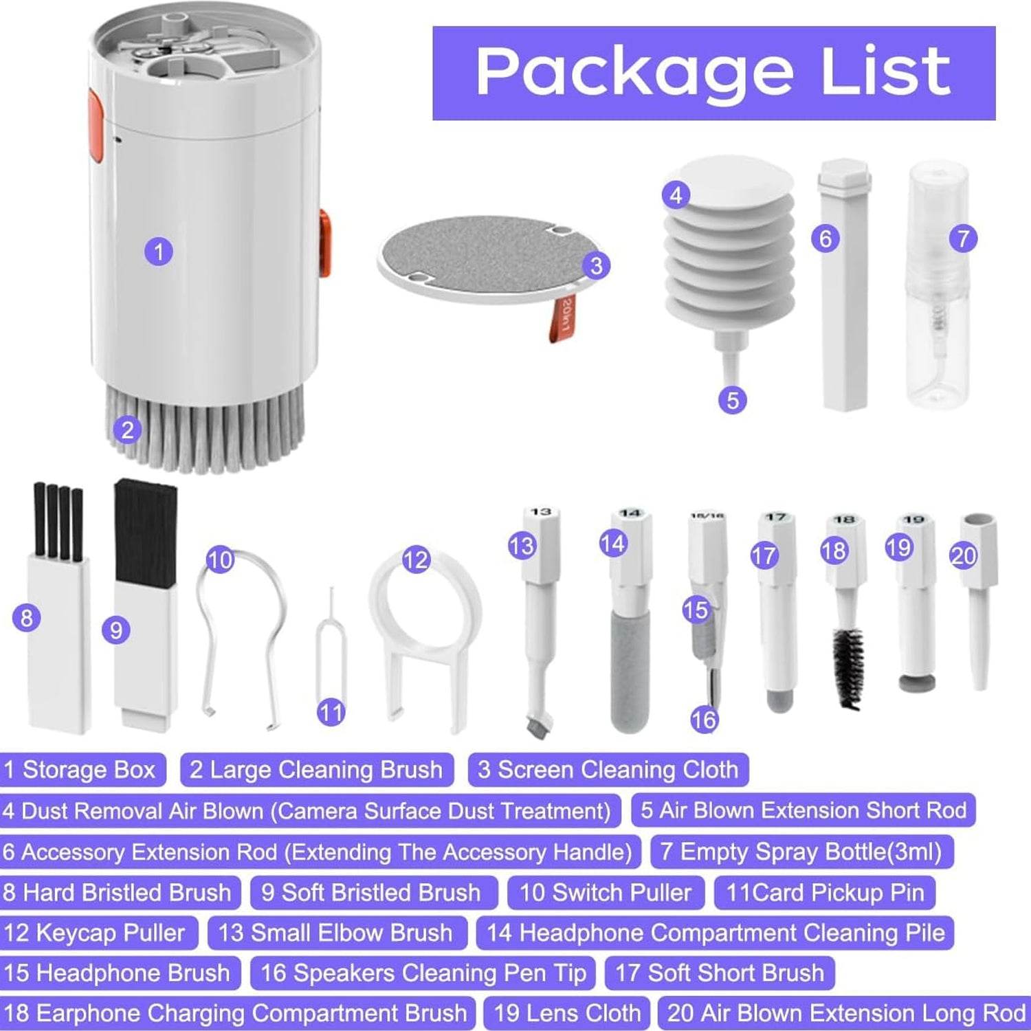 12908 Keyboard Cleaner Kit 20-in-1 Laptop Phone Screen Cleaning Kit Keyboard Cleaning Kit With Electronic Cleaning Brush Spray For Airpods Pro Ipad Iphone Pro Camera Computer Cleaning - 9XShoppy
