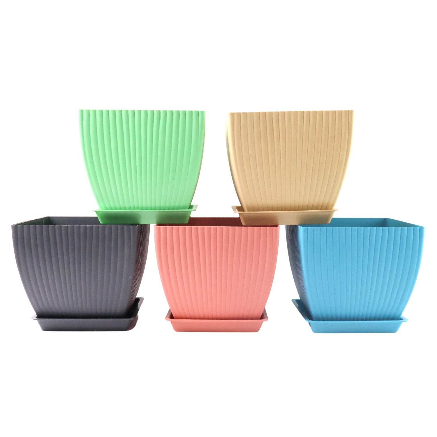 Trendy Square Plastic Flower Pots Set Of 5 - 9XShoppy