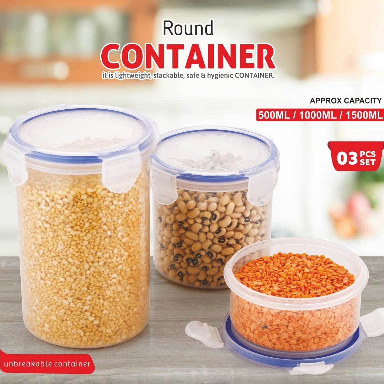 5828 Round Plastic Airtight Food Storage Containers With Leak Proof Locking Lid Storage Container Set Of 3( Approx Capacity 500ml1000ml1500ml Transparent) - 3 Pc Set - 9XShoppy