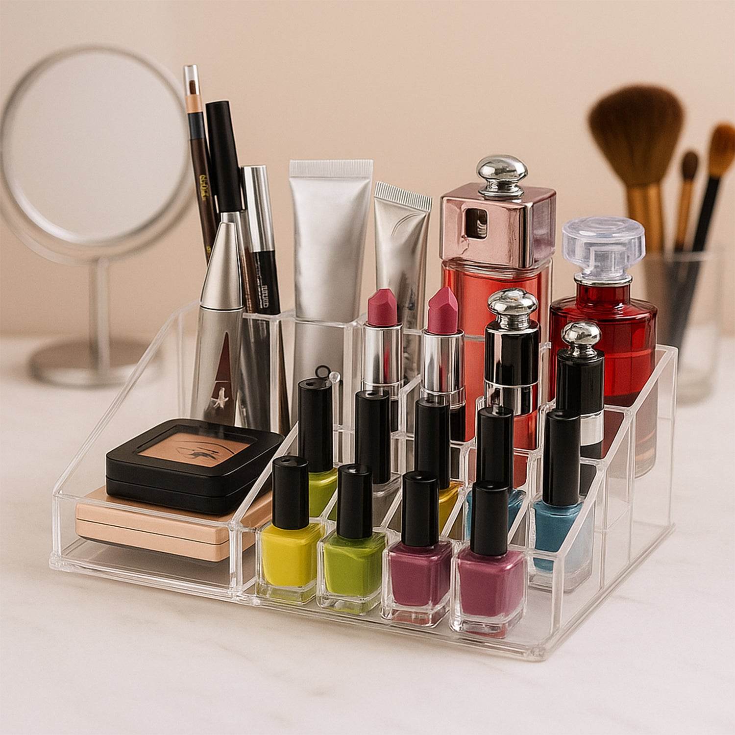 6282 16 Compartment Cosmetic Makeup Jewellery Lipstick Storage Organiser Box Cosmetic Storage Box Make-up Lipstick Organizer Lipstick Holder Case Transparent - 9XShoppy