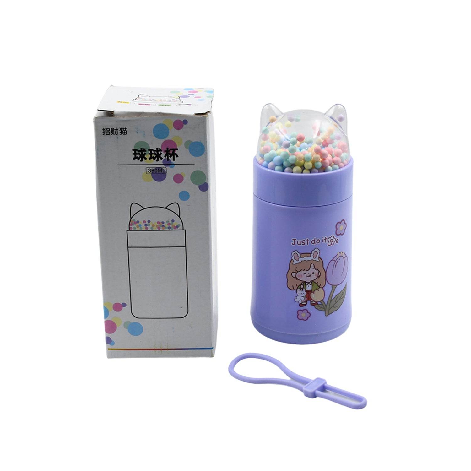 6953 Girl Glass Water Bottle For School With Kid Sparkle Strap Cat Lid Sequins Glitter Glass Cup Birthday Gift Children 350ml (Moq - 80 Pc) - 9XShoppy