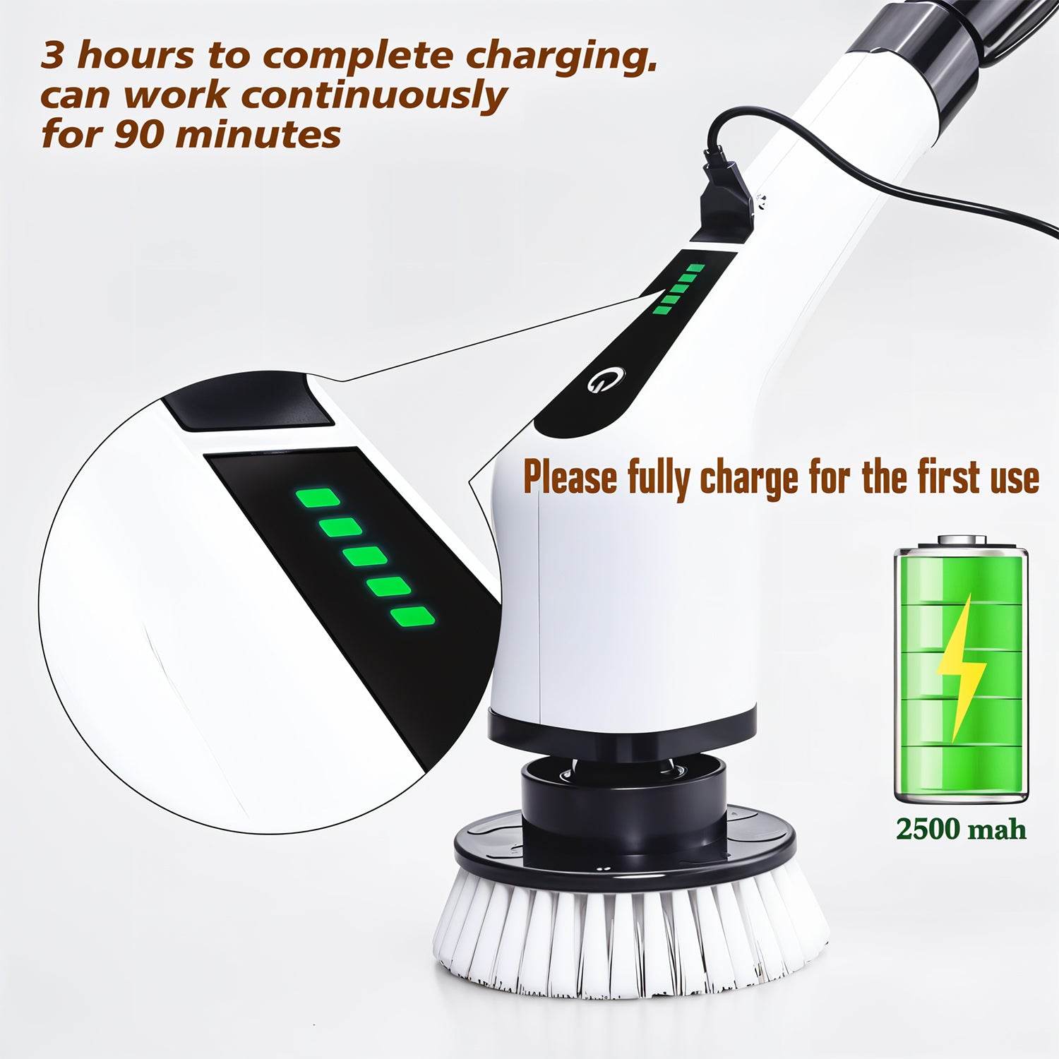 7-in-1 Electric Spin Scrubber Cleaning Brush With Extension Handle (1 Set) - 9XShoppy