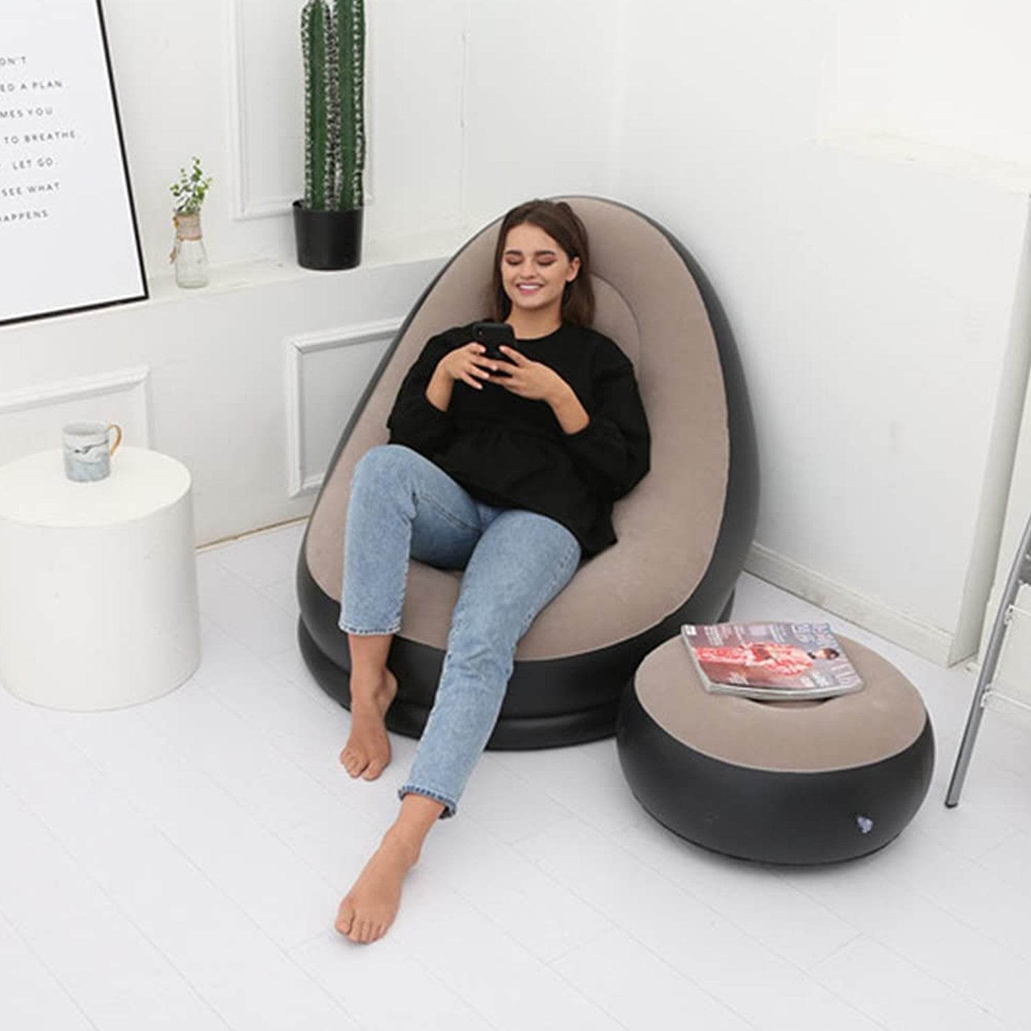 Inflatable Sofa Lounge Chair Ottoman Blow Up Chaise Lounge Air Sofa - 9XShoppy
