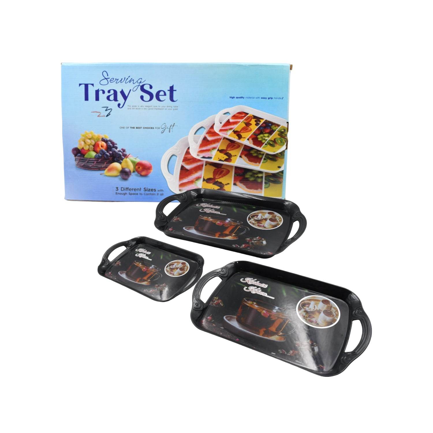 5211a Serving Tray Set Of 3 Melamine Trays For Kitchen Snacks Serving Tray Tray Set For Serving Tea Tray For Serving Fancy Trays For Serving Gift Item Different Size For Kitchen Office Use - 9XShoppy