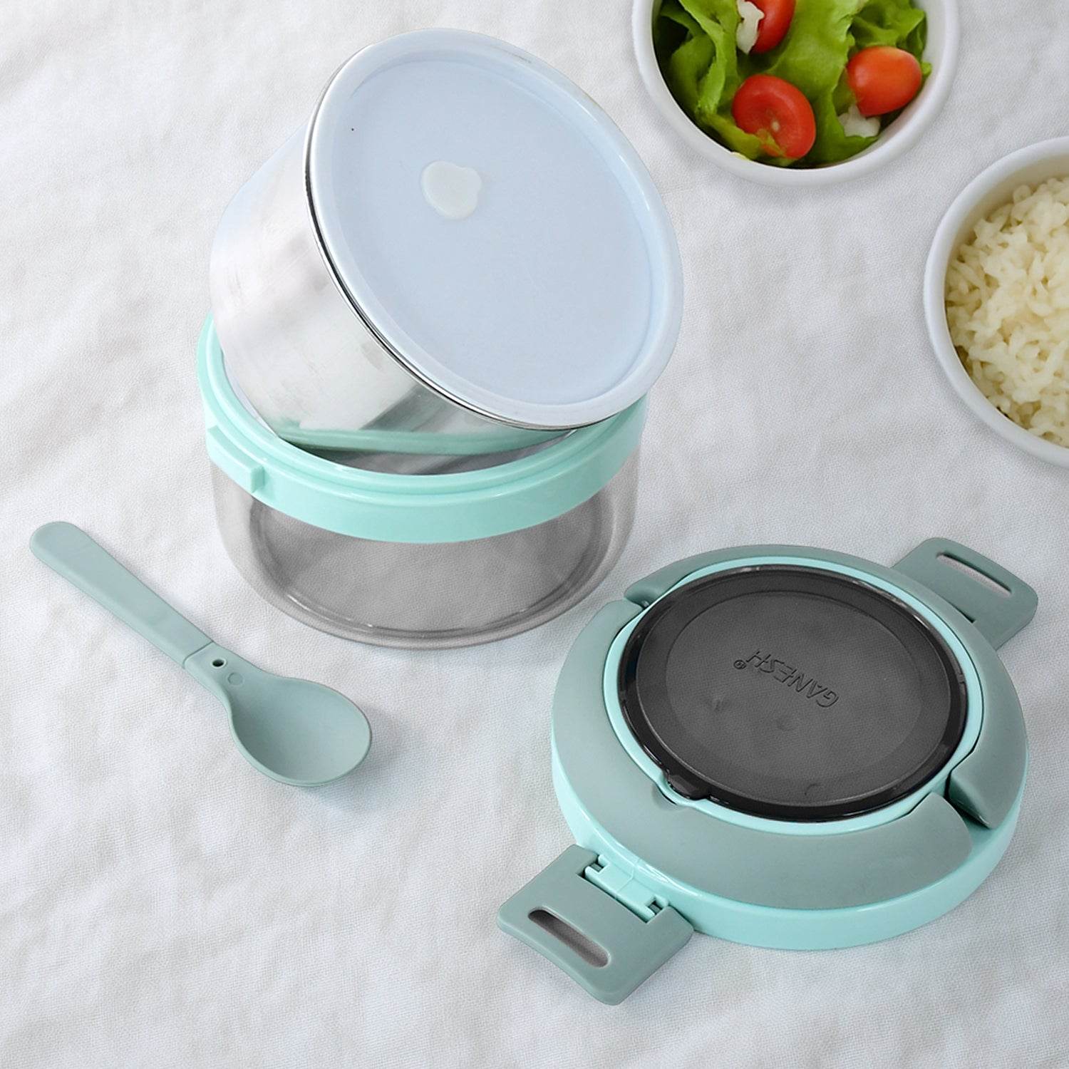 Ganesh Tiara 400ml Stainless Steel Insulated Lunch Box With Leakproof Lid Folding Spoon - 9XShoppy