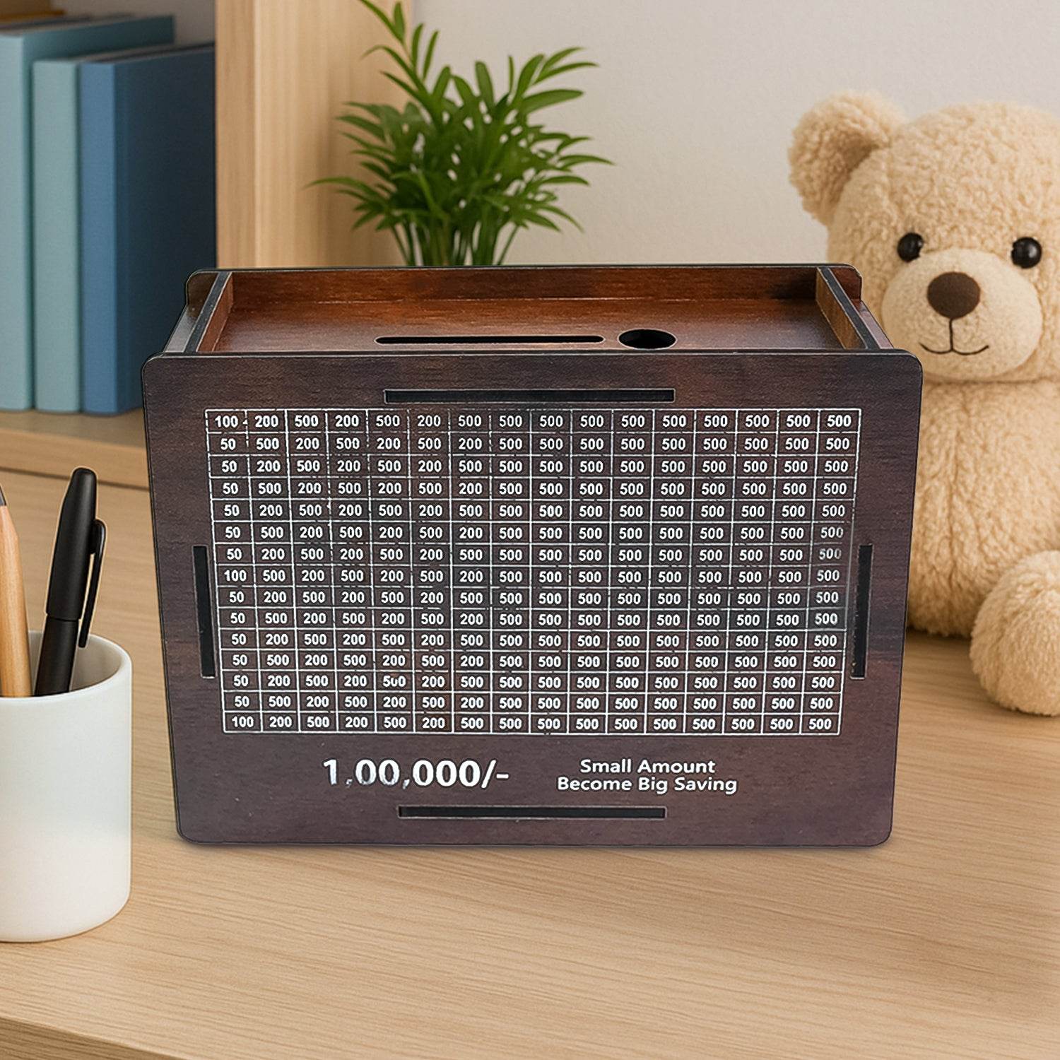 Wooden Money Piggy Bank Money Box (1 Pc Pen Not Included) - 9XShoppy