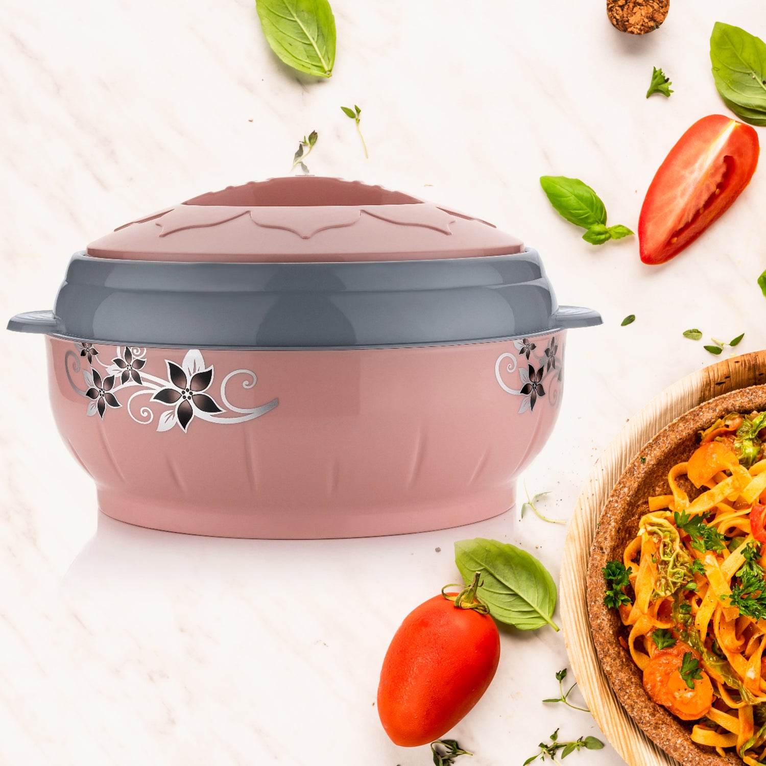 5788 High Quality Steel Casserole Box For Food Searving Inner Steel Insulated Casserole Hot Pot Flowers Printed Chapati Box For Roti Kitchen (Approx 4500 Ml) - 9XShoppy