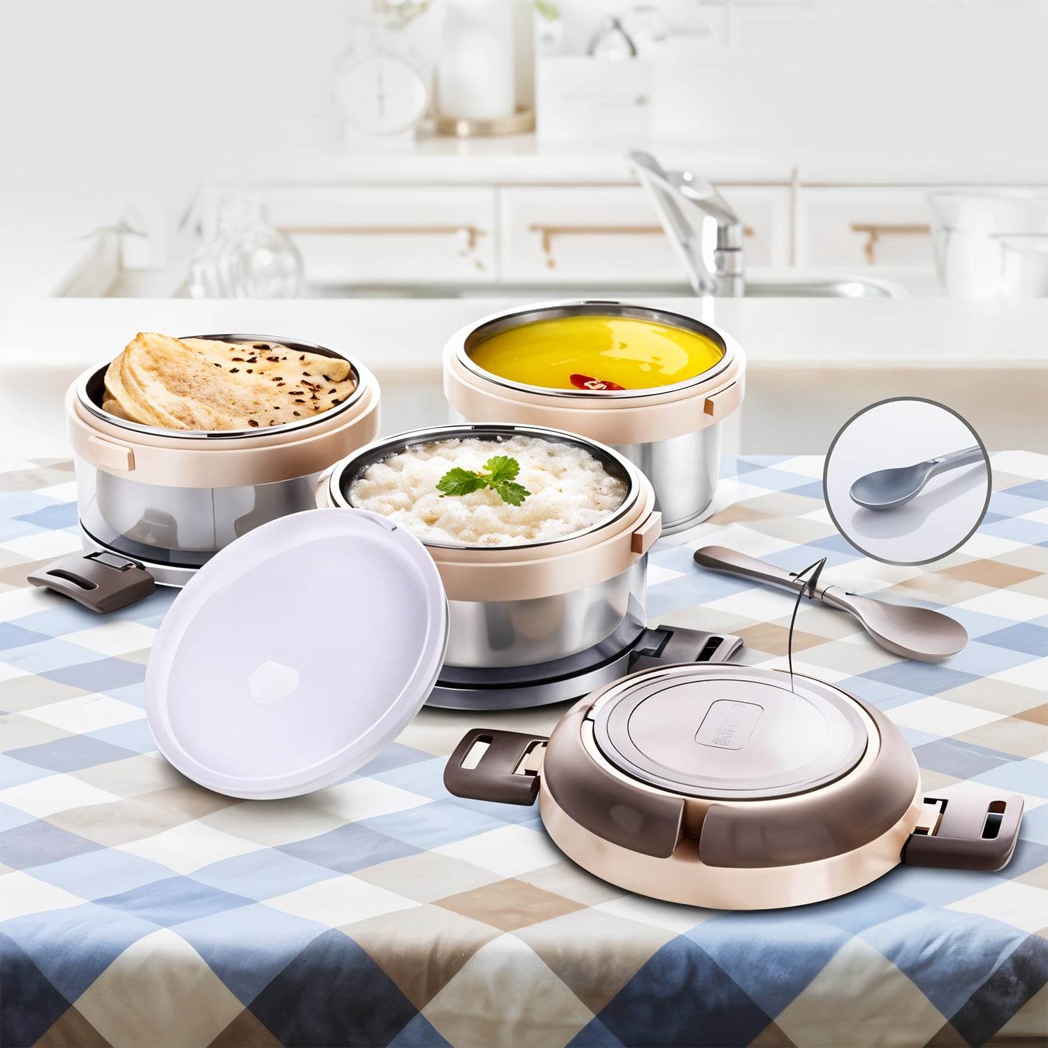 Ganesh Steko-3 Triple Layer Stainless Steel Insulated Lunch Box Set - 9XShoppy