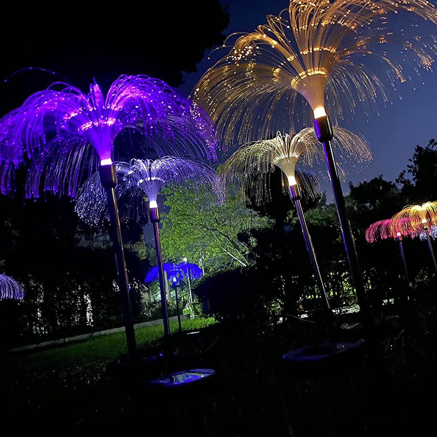 6616 2pcs Garden Solar Outdoor Lights Decorative 7 Colors Changing Rgb Light Waterproof Flower Jellyfish Firework Decor For Garden Patio Landscape Pathway Yard Holiday Decor - 9XShoppy